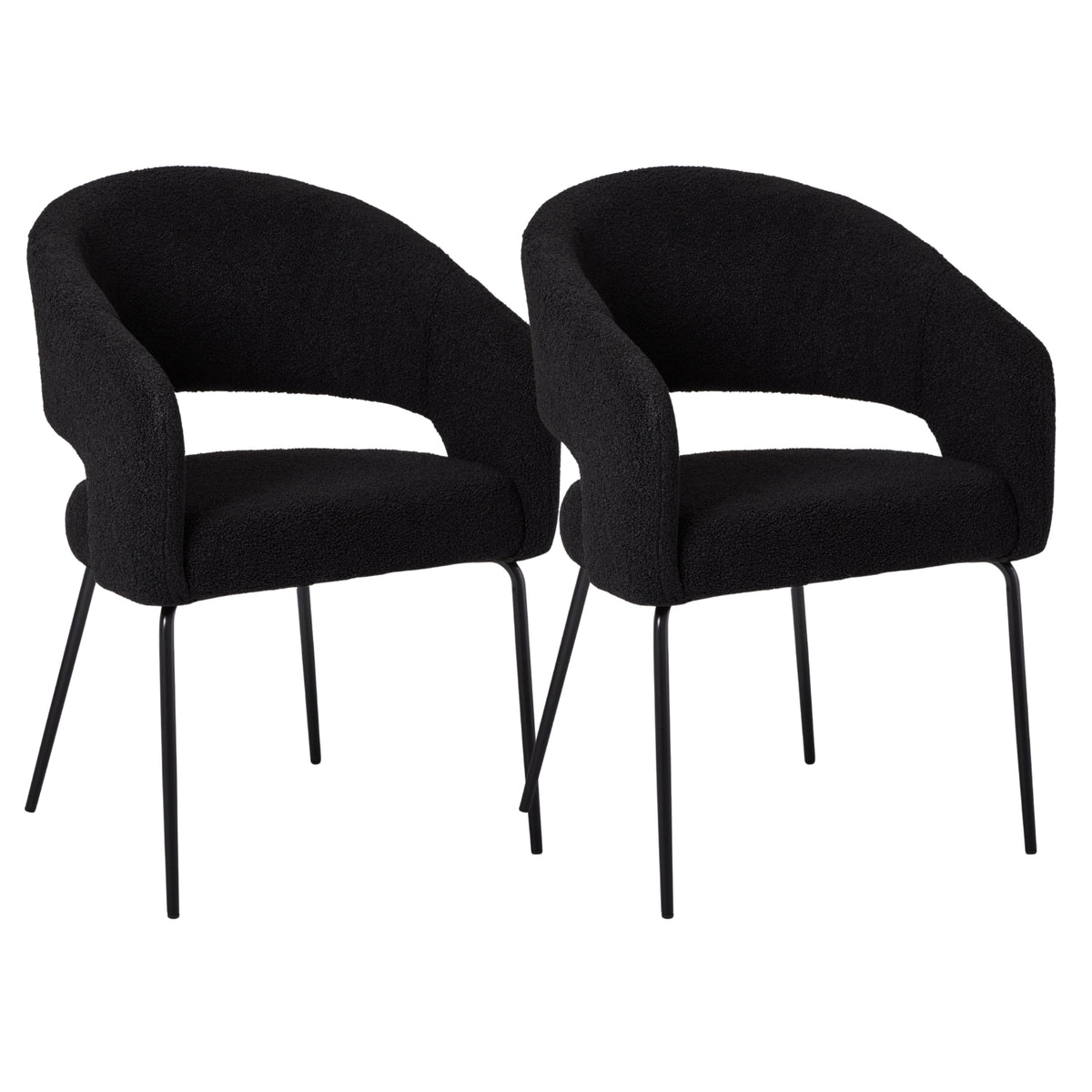 Furnhouse eetkamerstoelen armleuning Natalie - Zwart - Stof (Bouclé) - Set van 2