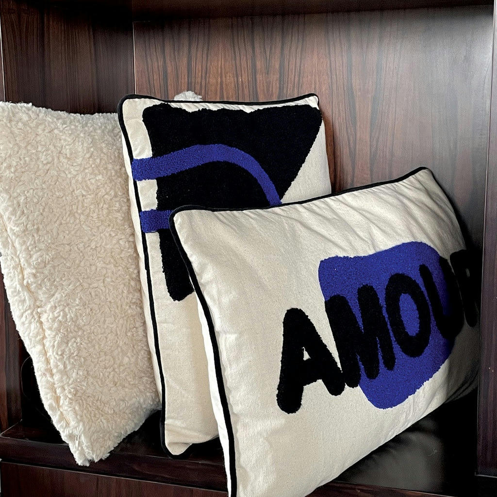 COUSSIN TOILE - Coussin bleu noir 30x50cm