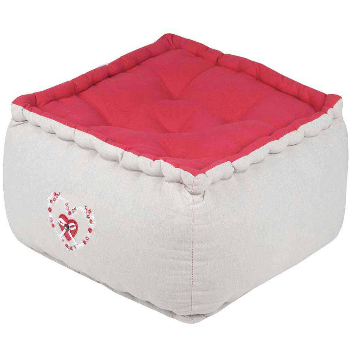 - Coussin pouf de sol Pauline rouge et beige