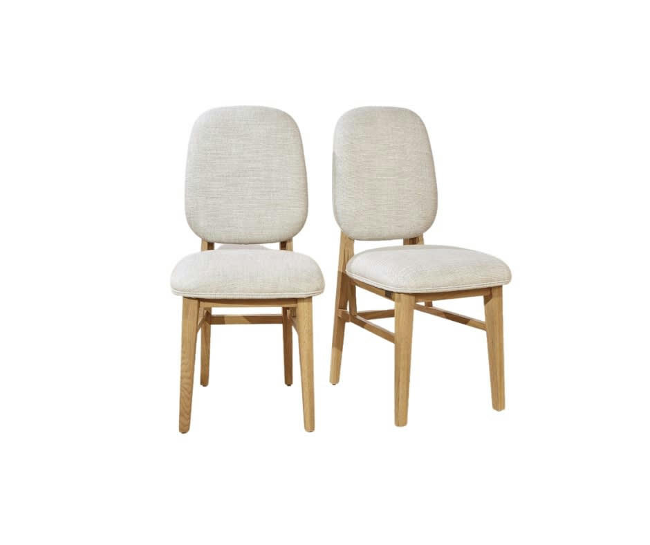 LUCETTE - Lot de 2 chaises en chêne massif et lin premium