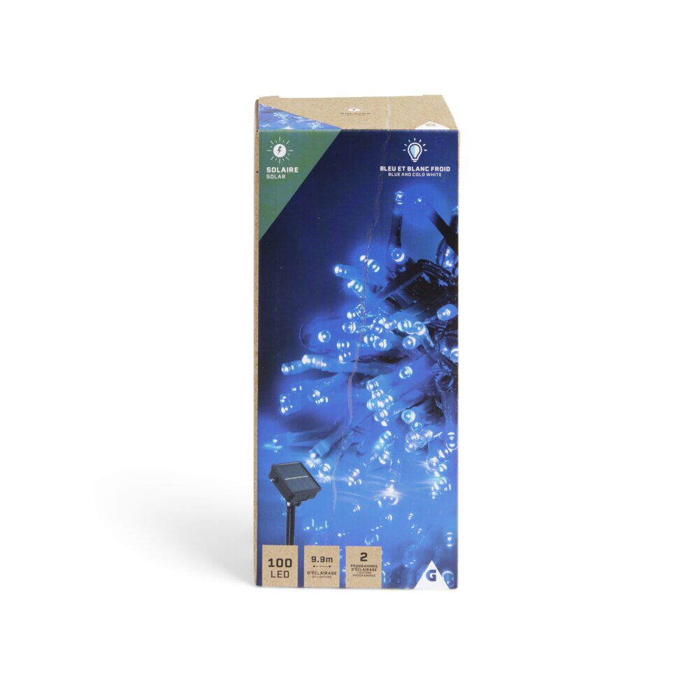 Guirlande lumineuse solaire 100LED bleu et blanc froid 9,9m