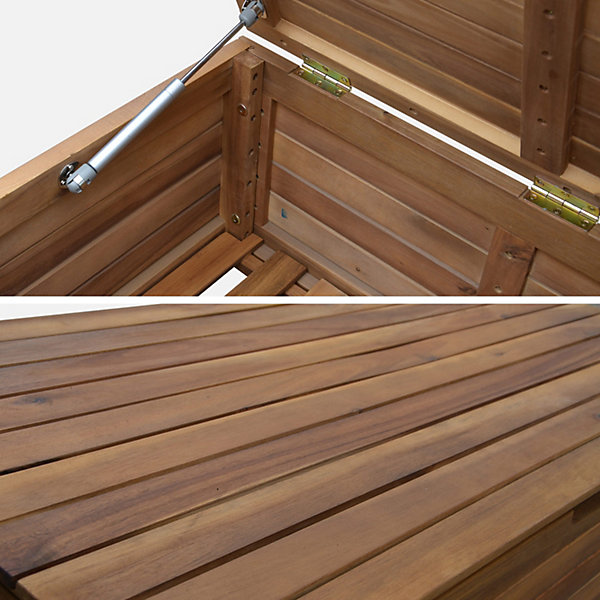 Coffre de jardin en bois - Saragosse - 130L. rangement coussins 107x48.5cm avec vérins et roulettes