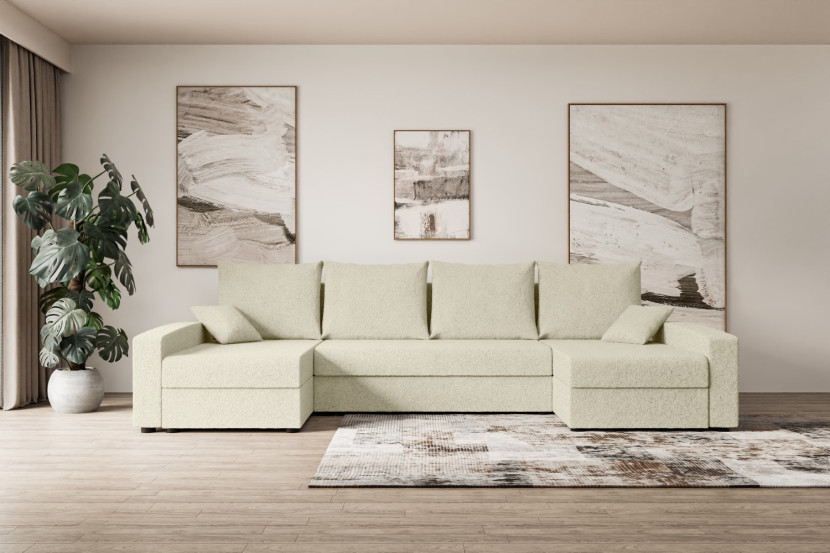 Narożnik z funkcją spania i pojemnikiem ALESIA-U 301x140x90 cm Beżowy