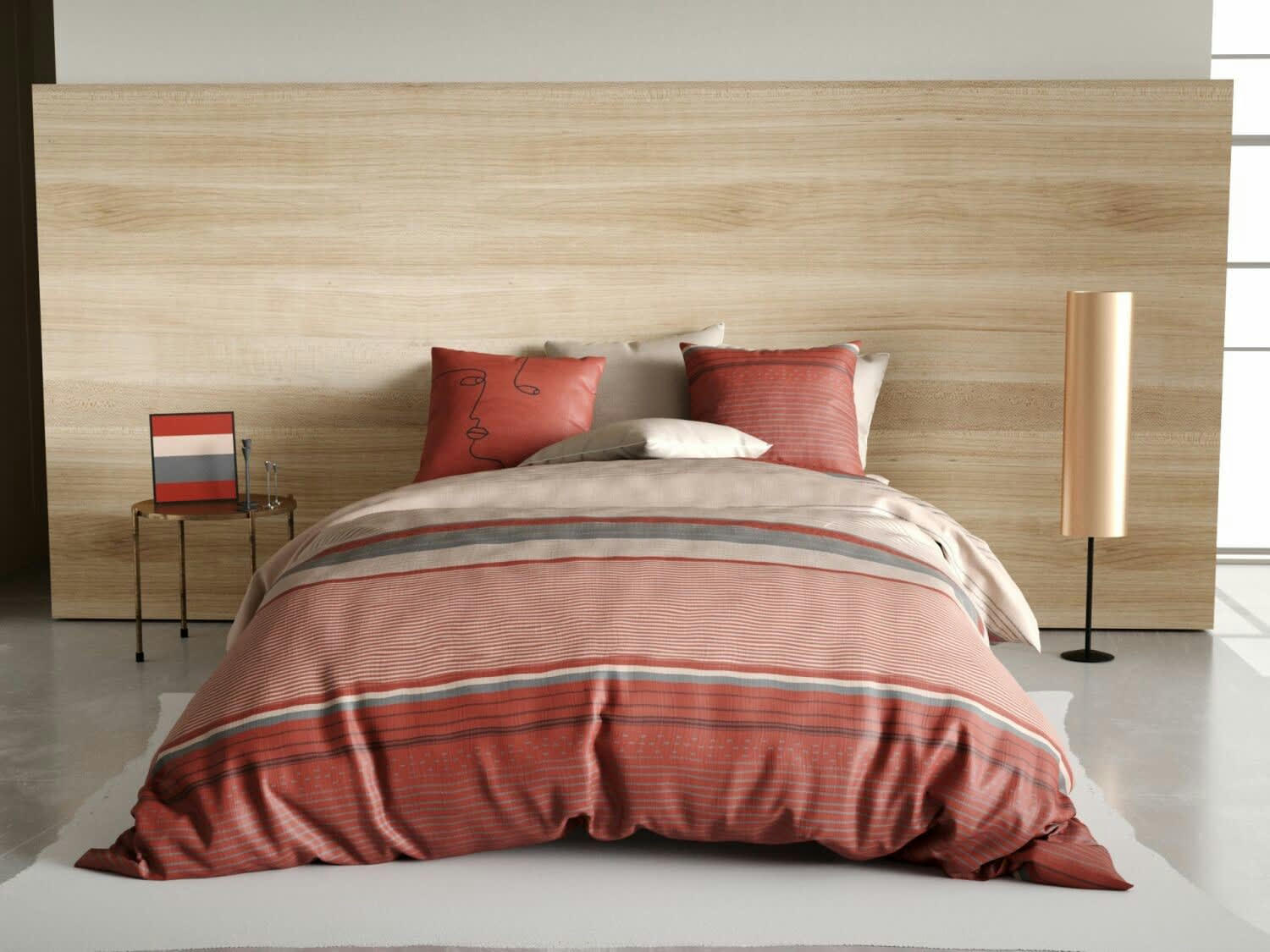 HANA - Parure housse de couette coton rouge 140x200 cm