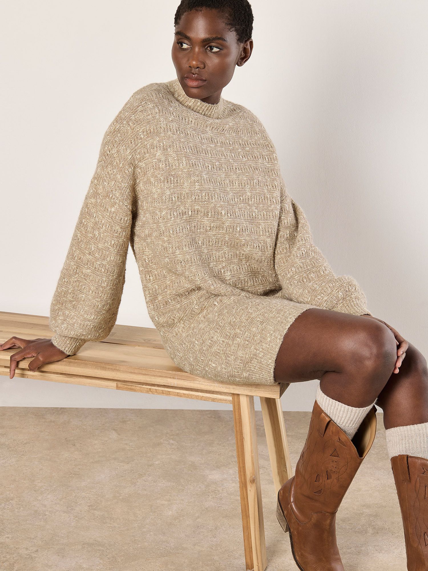 Apricot Flecked Knit Jumper Mini Dress