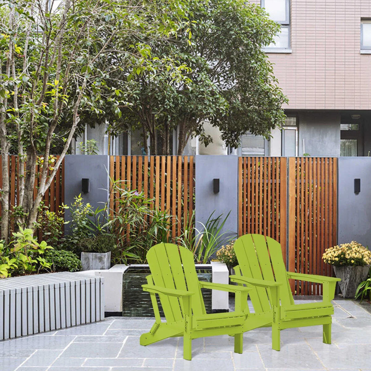 Plastic Adirondack Chair Lemon Green Garden Patio Desk Folding Set2/4