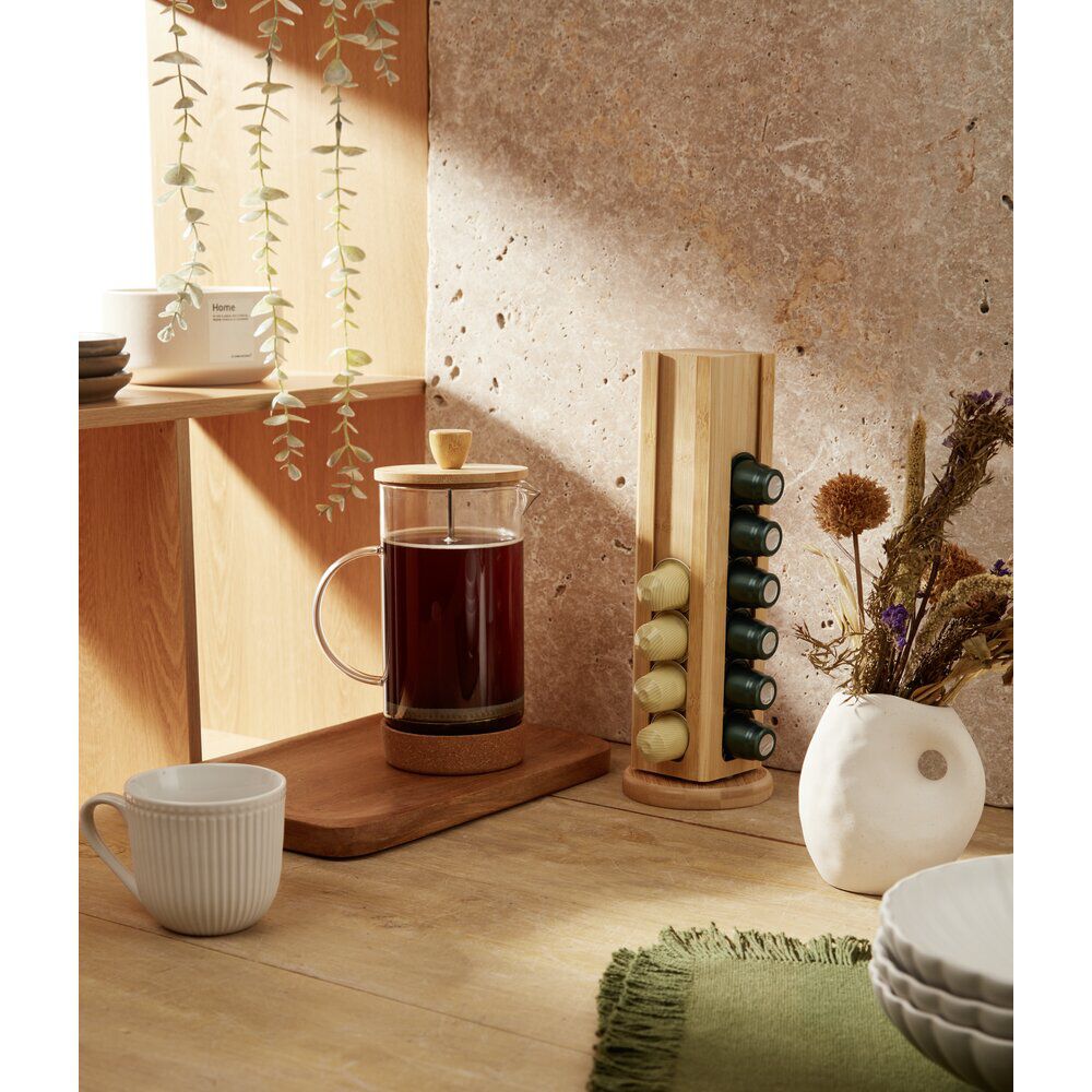 Cafetière à piston en verre, acier et bambou 1L