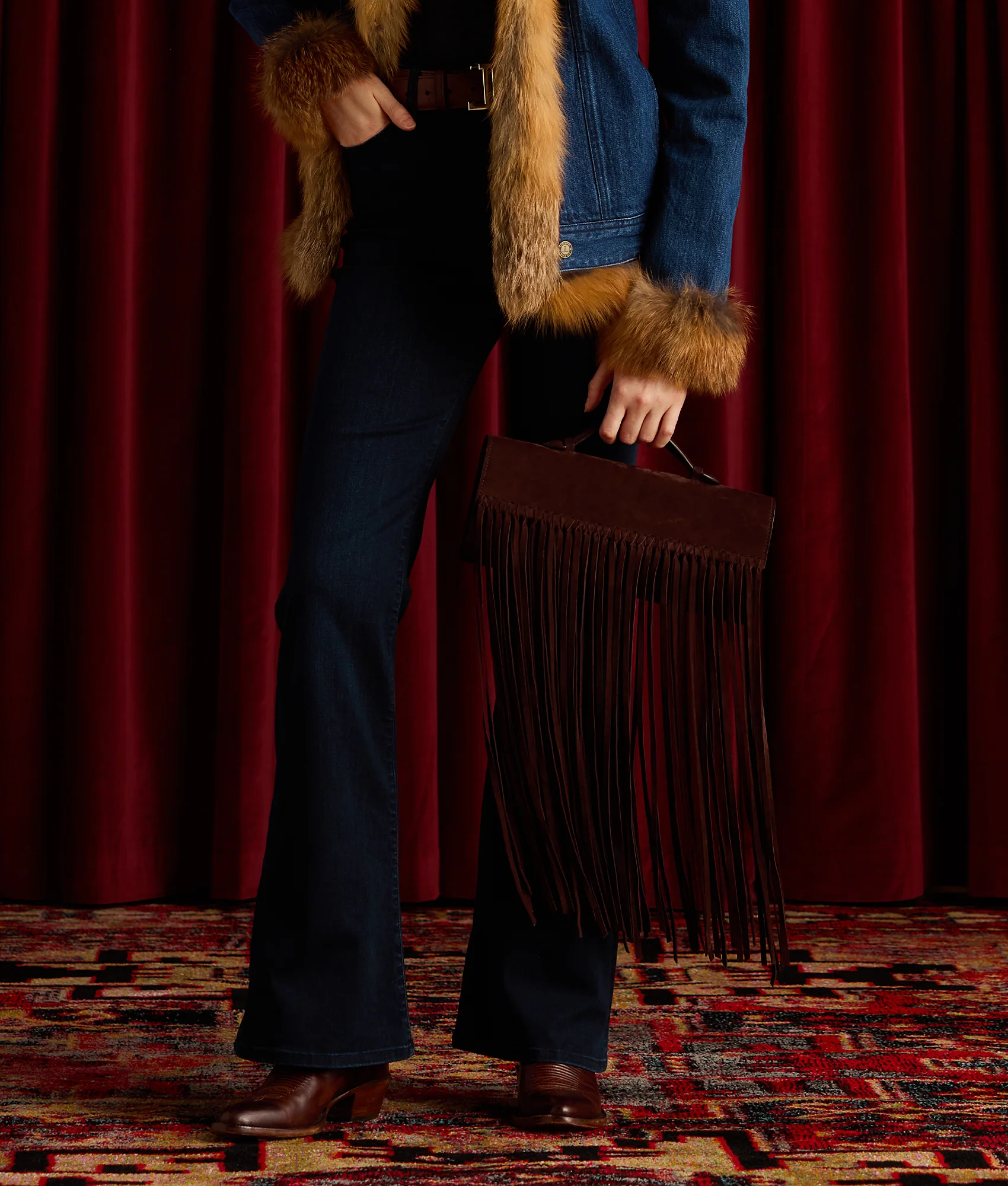 Bowie Suede Fringe Clutch - Chocolate