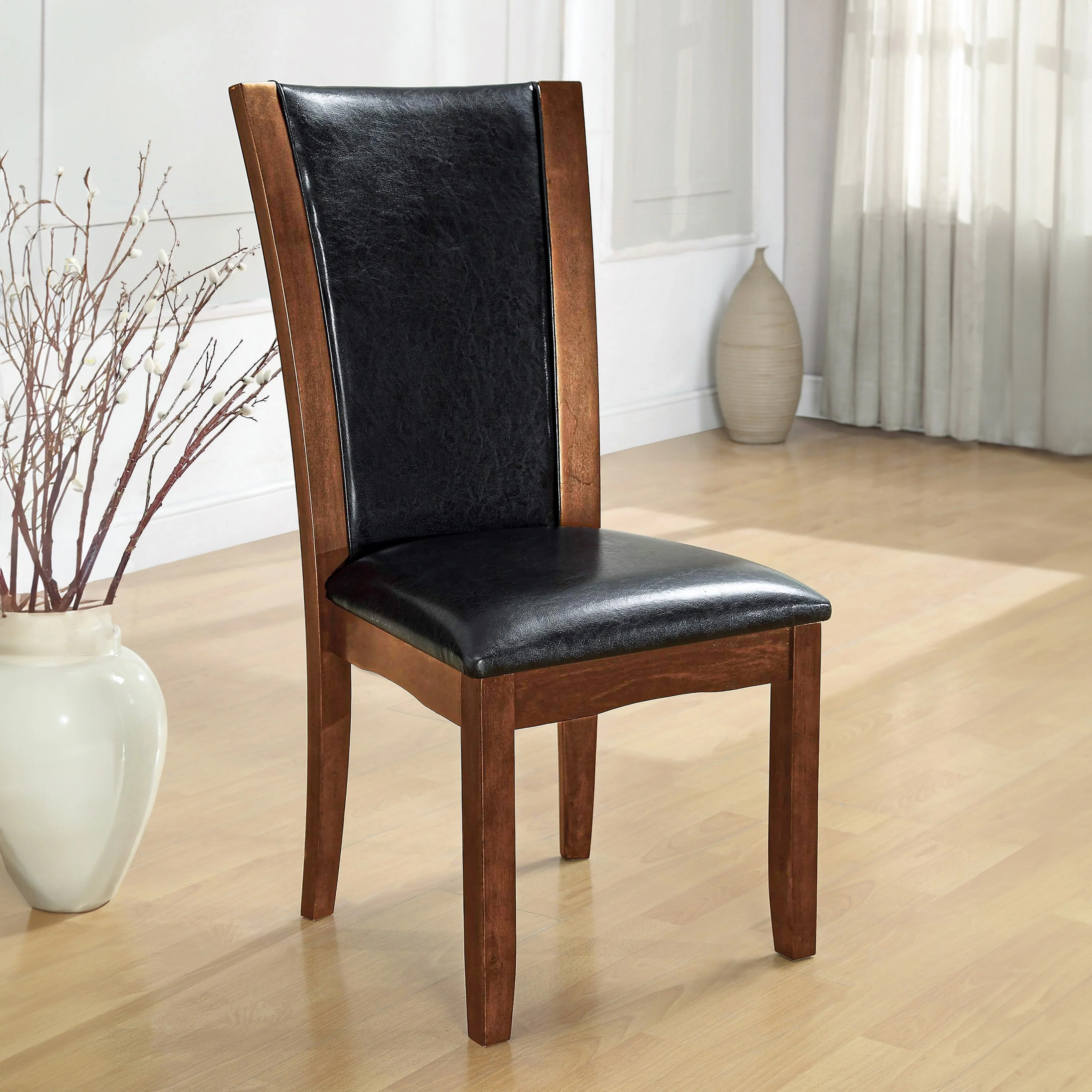 Row Contemporary Faux Leather Upholstered Dining Chairs by Furniture of America (Set of 2)