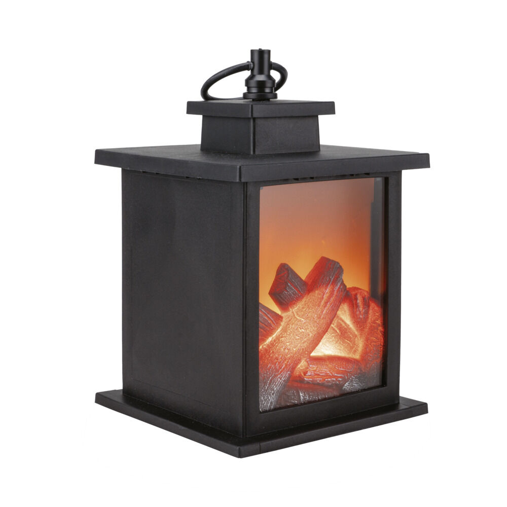 Lanterne LED imitation feu de bois H22cm