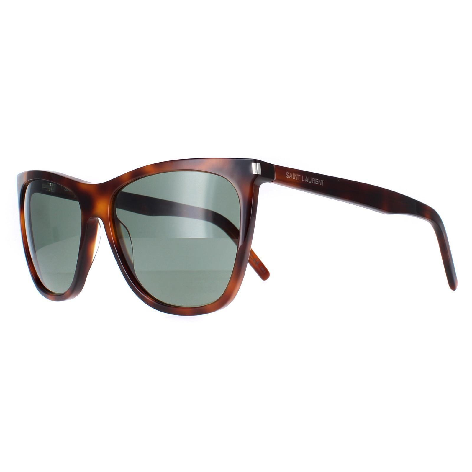 Saint Laurent Square Shiny Medium Havana Solid Green SL 526
