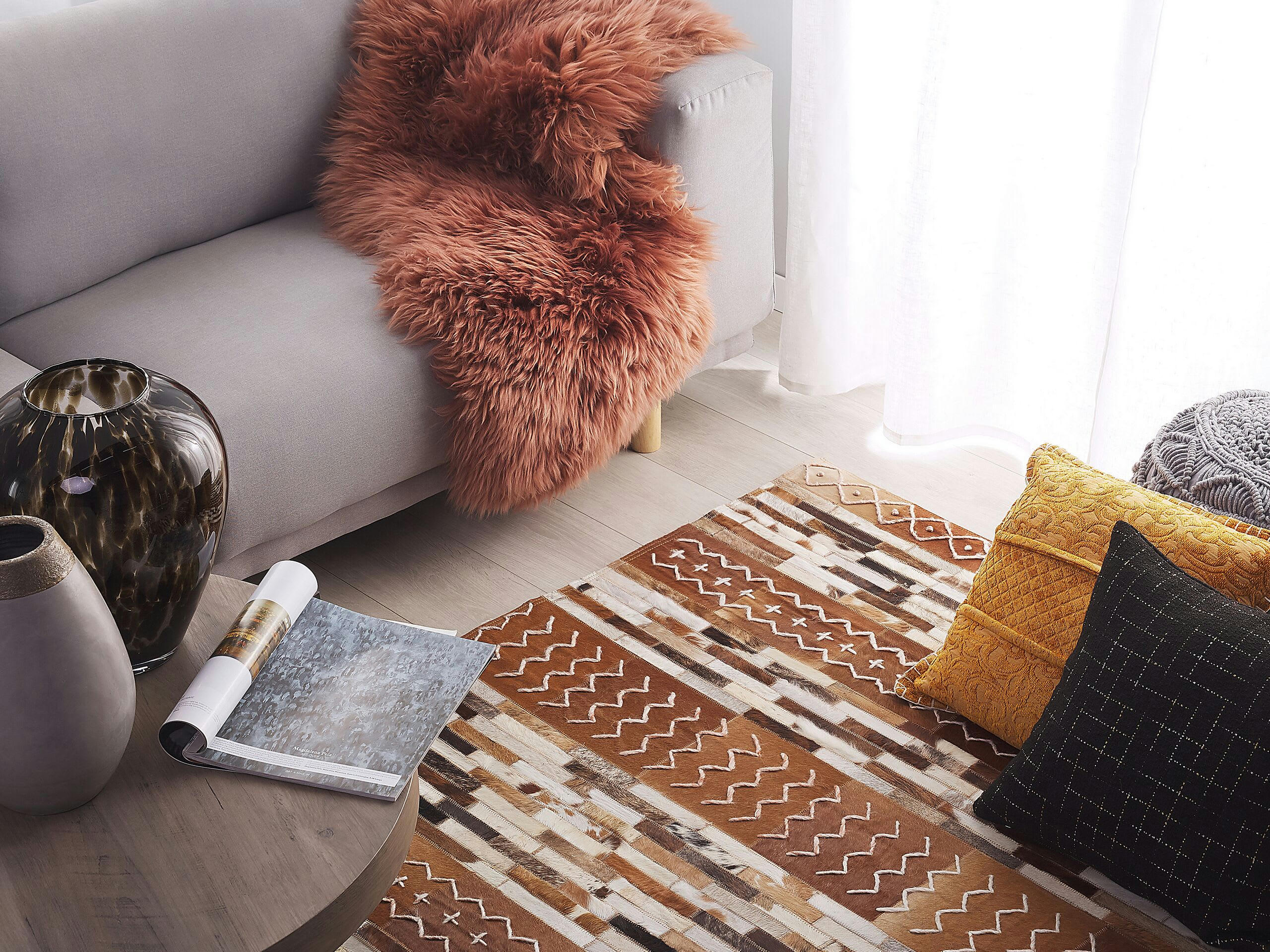 HEREKLI - Tapis en cuir véritable marron 230x160cm