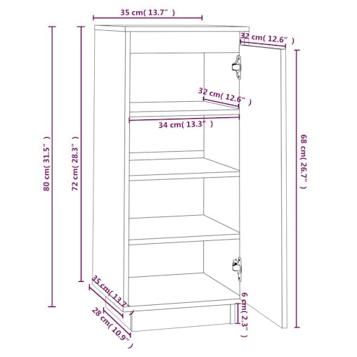 NNEVL Shoe Cabinet White 35x35x80 cm Solid Wood Pine