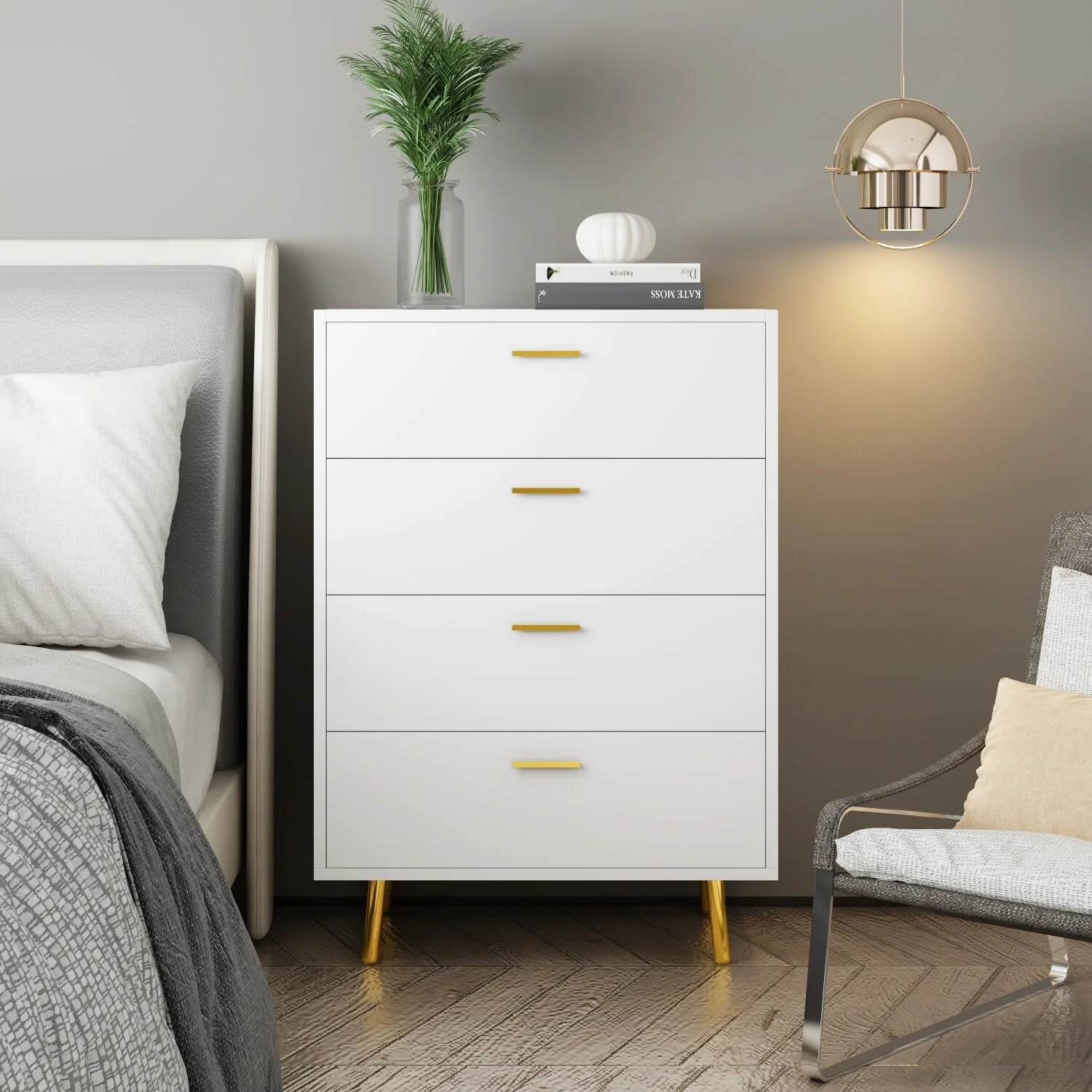 Timechee 37.5-inch Modern Space Saving 4-Drawer Chest, White