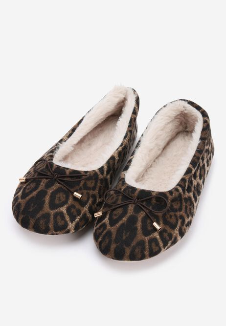 Womens Brown Leopard Print Ballerina Slippers