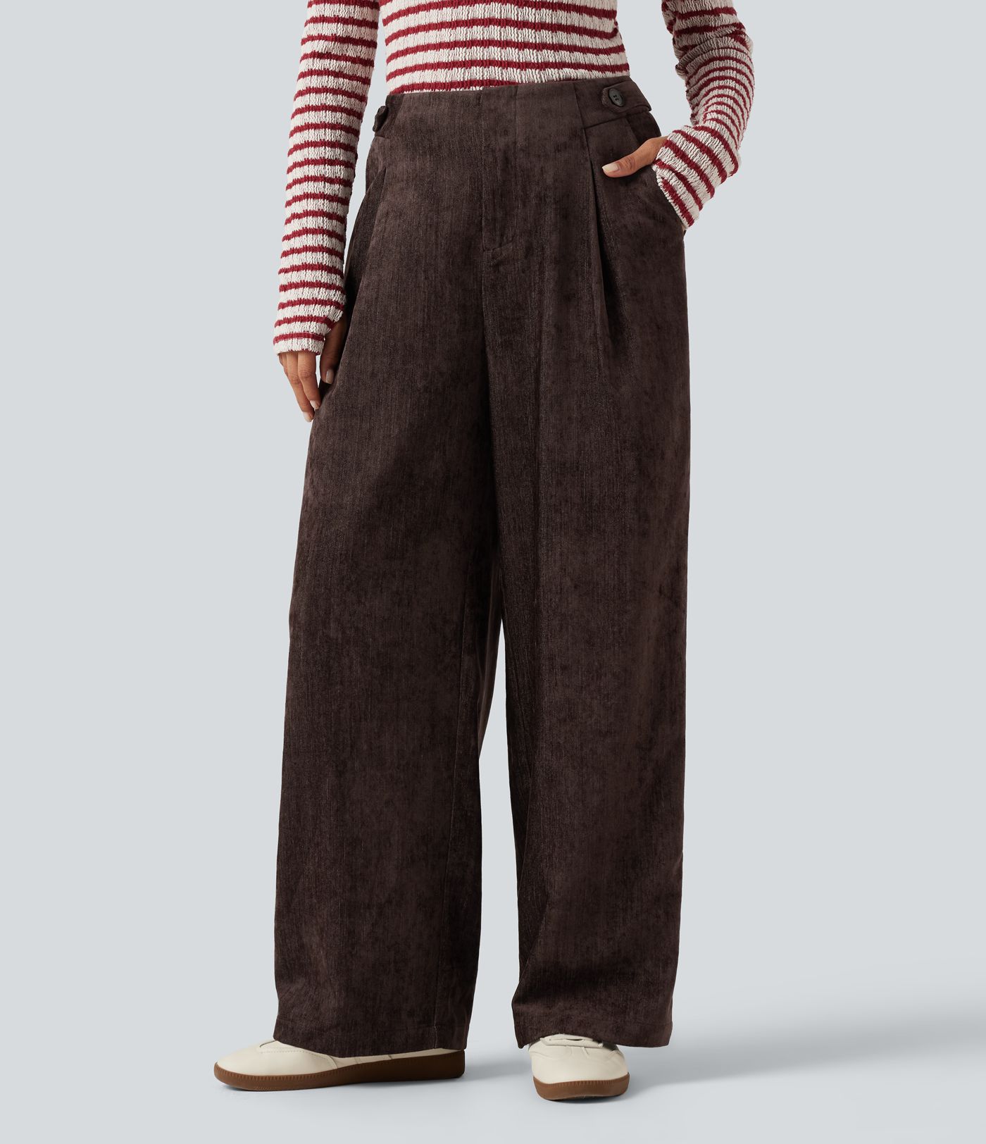 Pantalon de bureau taille haute coupe large avec poches