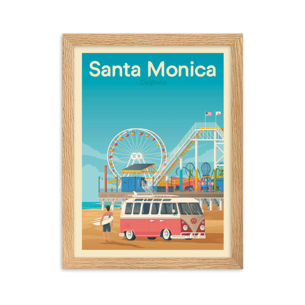 - Affiche Santa Monica Californie avec Cadre (Bois) 21x29,7 cm