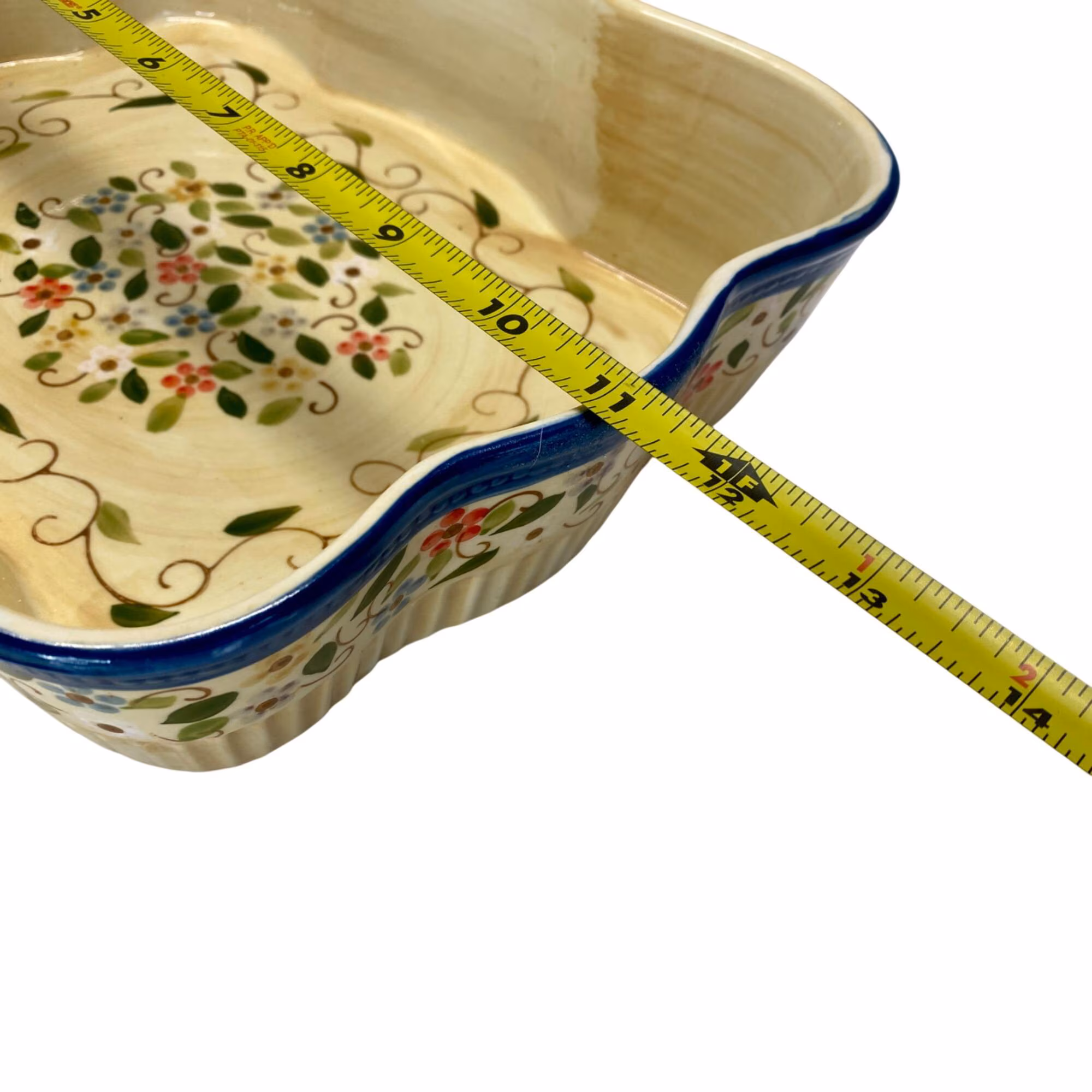 Temptations Ceramic Baking Dish With Metal Rack Floral Design Hand-Painted Oven Safe Decorative Bakeware