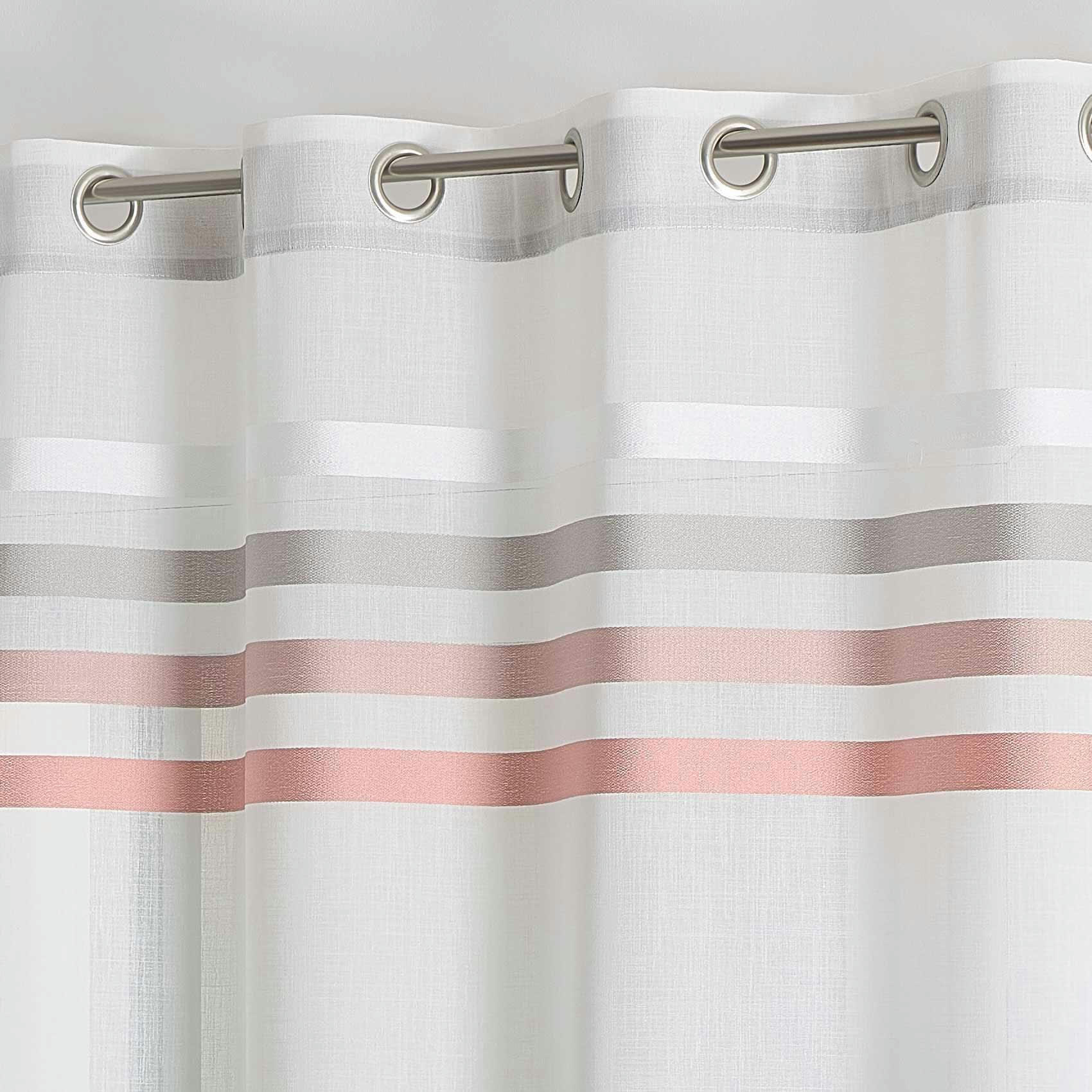 - Voilage en étamine à rayures bayadères polyester rose clair 140x260 cm