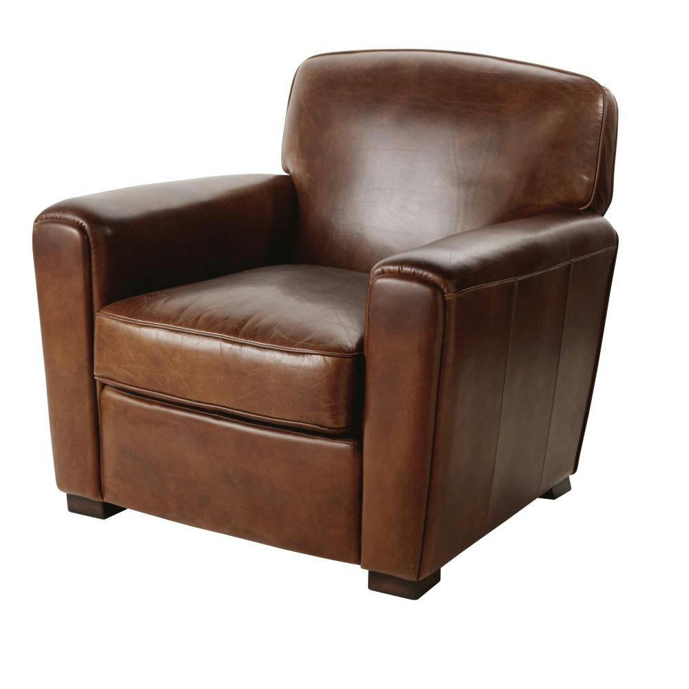 Jared - Fauteuil club en cuir marron effet vieilli