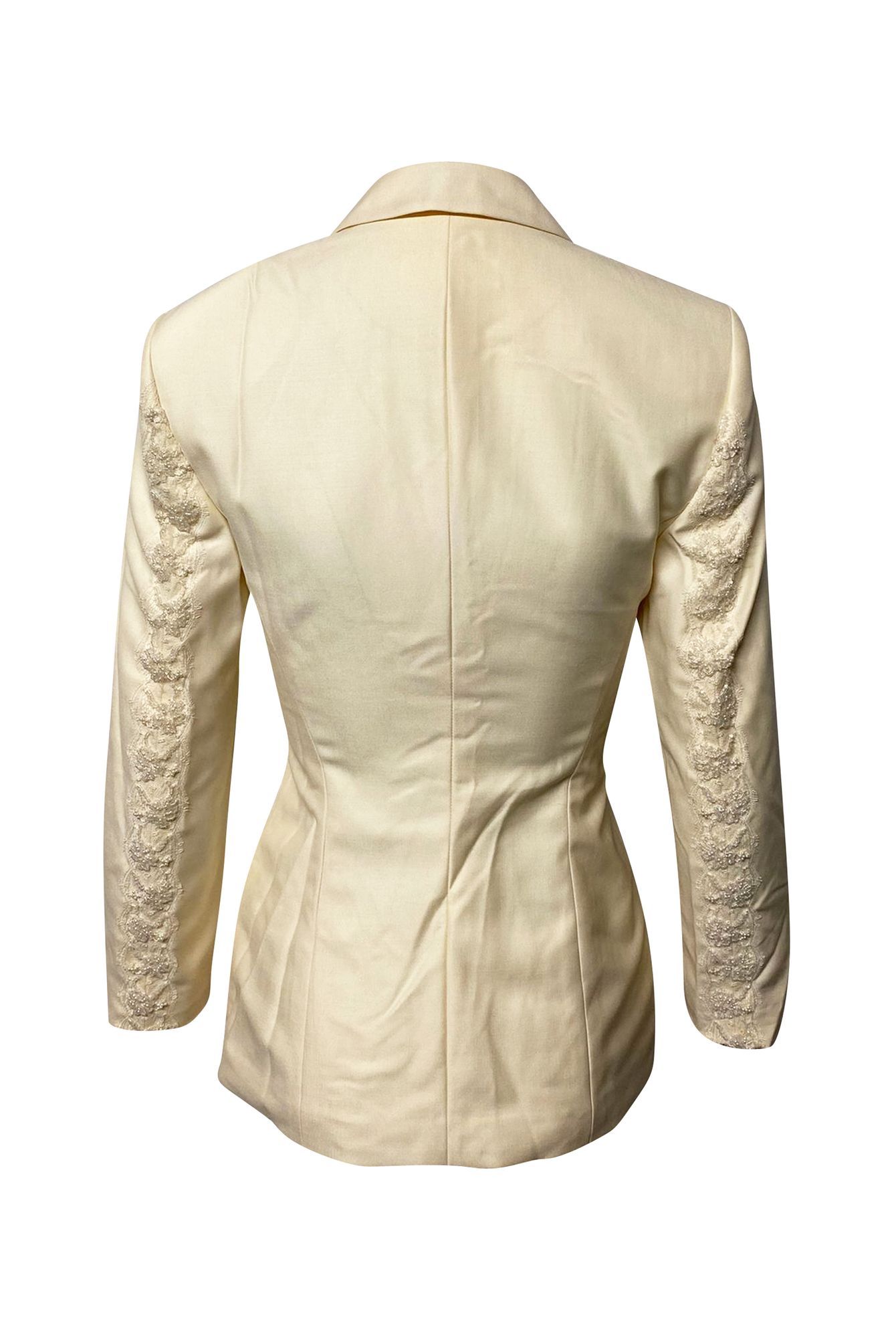 ESCADA Preloved Lace and Pearl Trouser Suit Set in Cream Wool