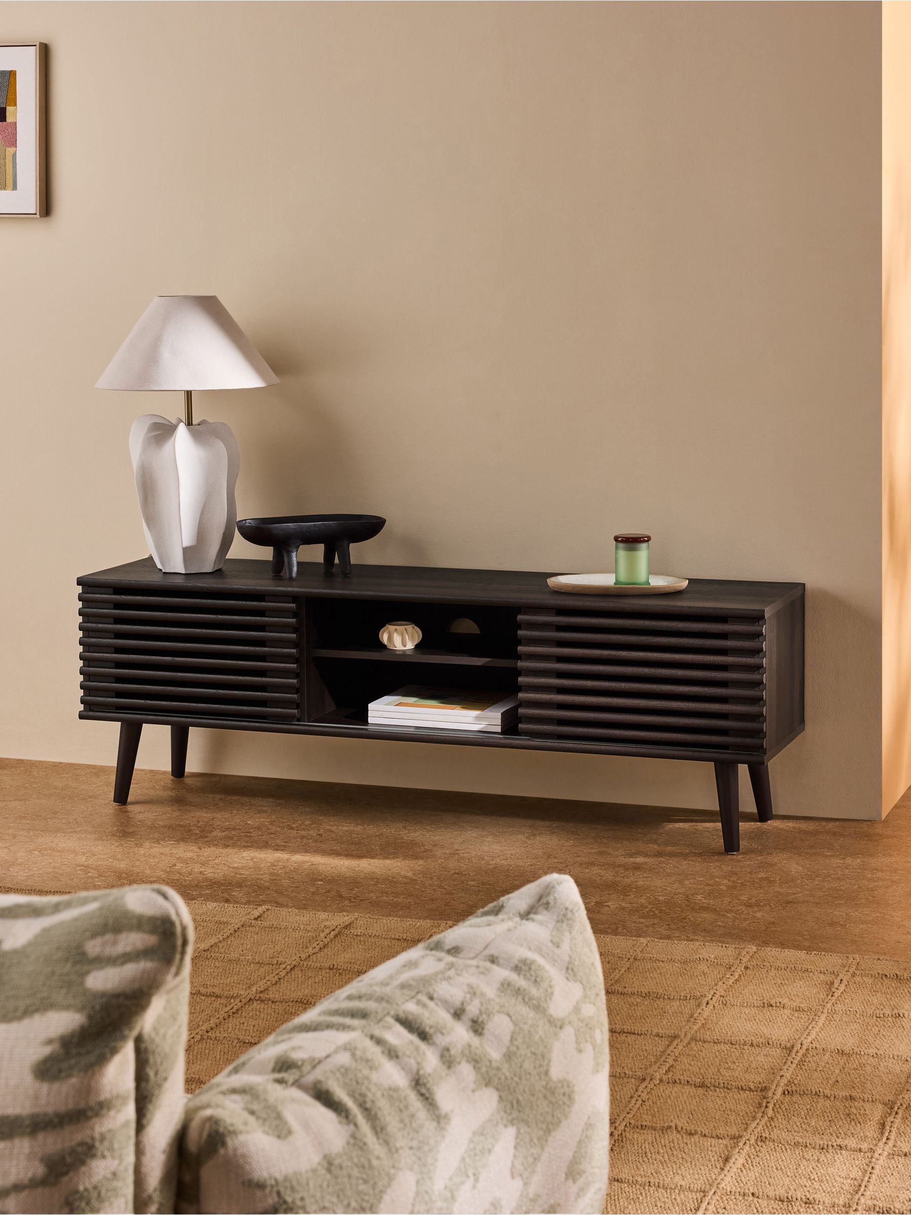 Tulma Wide TV Unit Up to 55 Inch in Dark Wood Effect