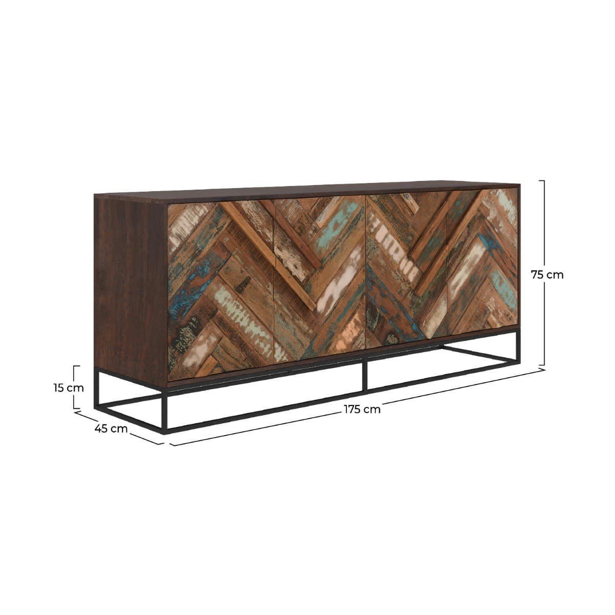 KRABI - Buffet 4 portes en bois d'acacia et bois recyclé