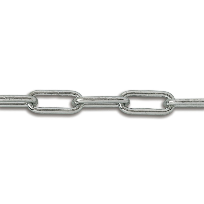 Chaine droite soudée avec maille longue en acier zingué Ø 3,5 mm au mètre CHAPUIS
