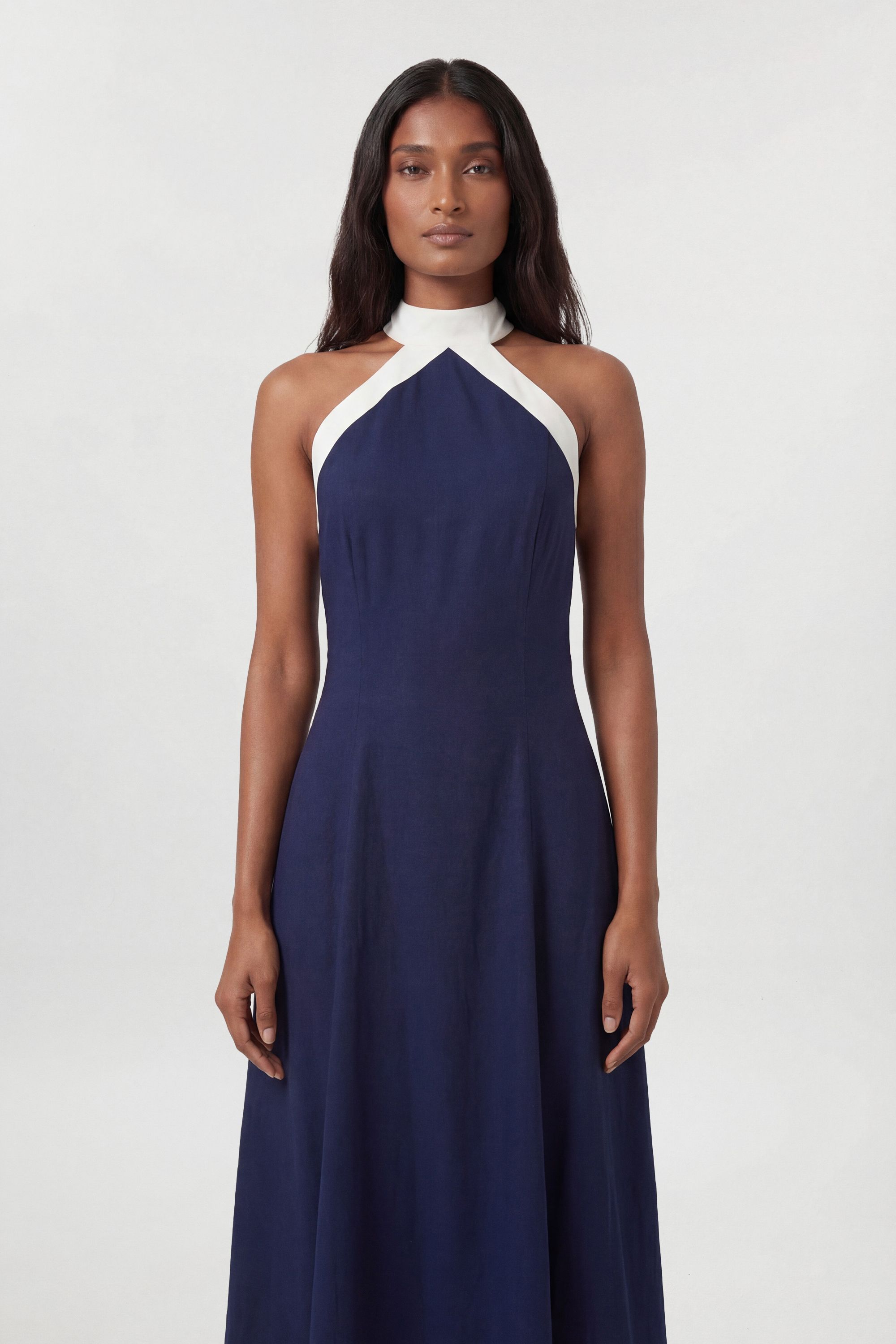 KarenMillen Viscose Linen Woven Halter Neck Maxi Dress