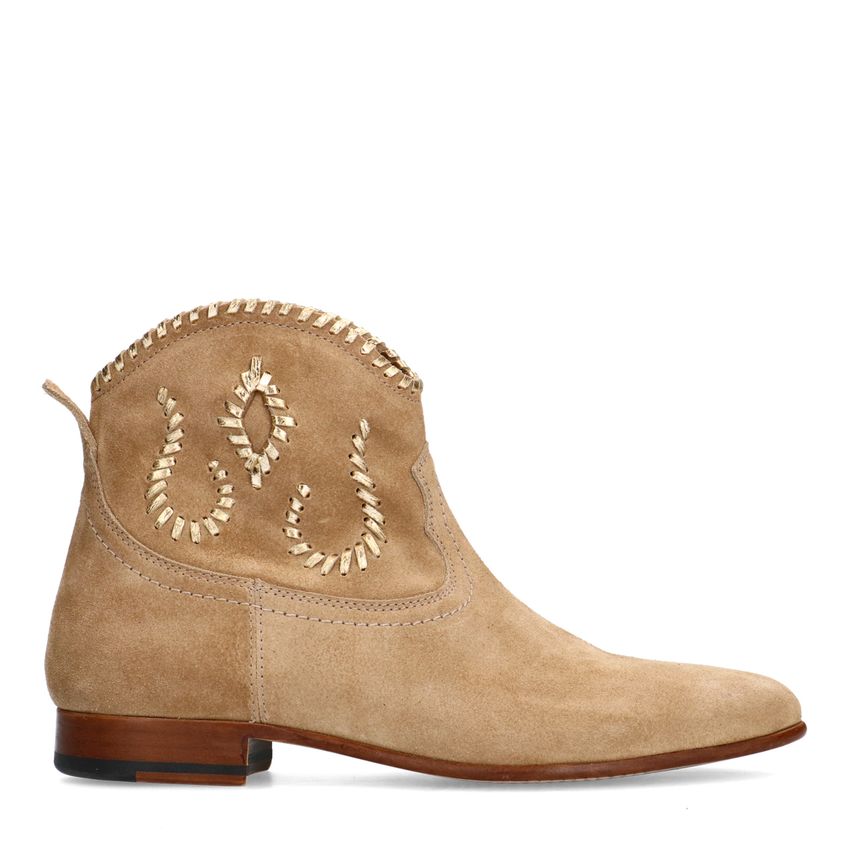 Manfield Beige suède enkellaarsjes met gouden details