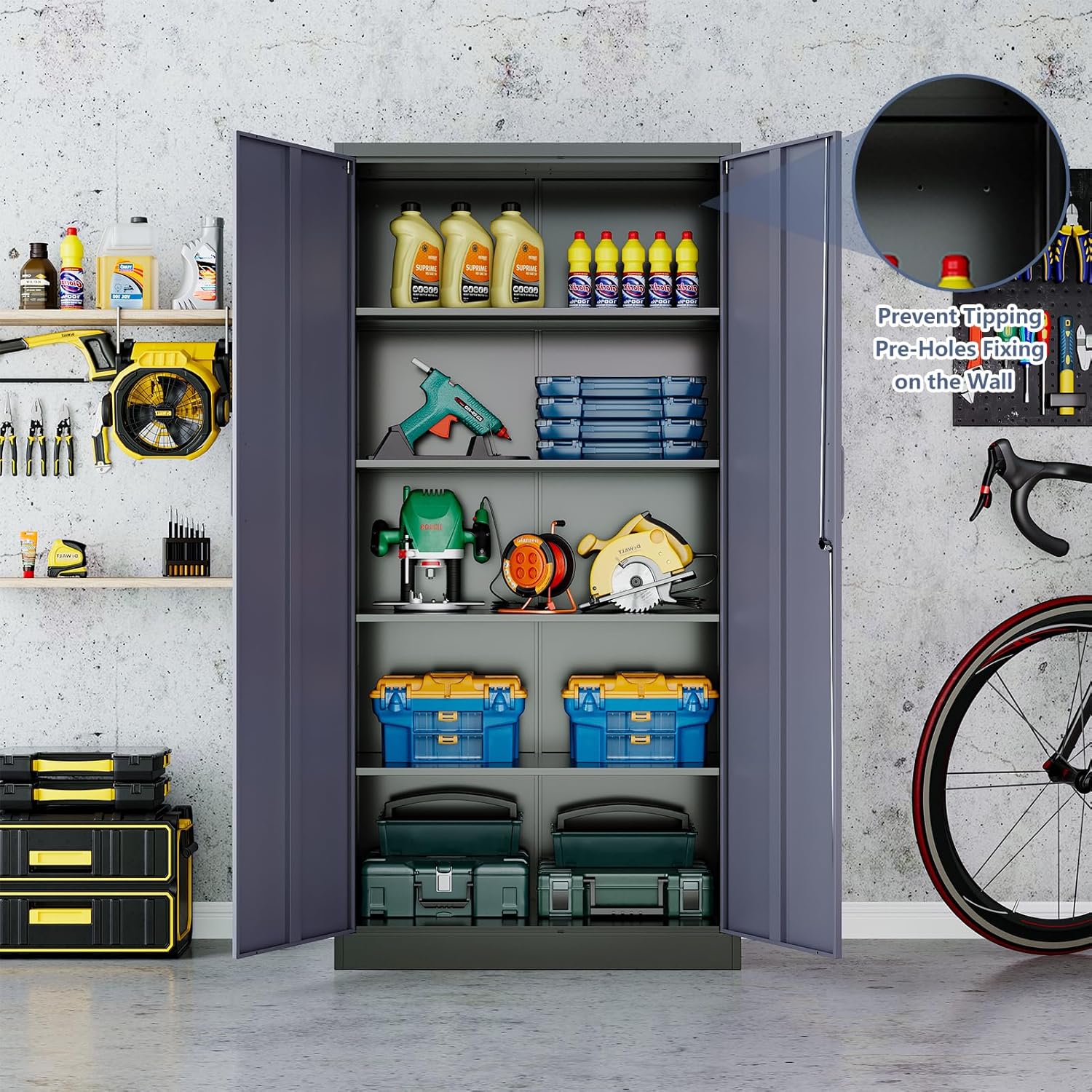 Metal Locker Storage Cabinet,Locking Cabinet with Doors and Adjustbale Shelves,Garage Storage Cabinets for Basement,Home Office