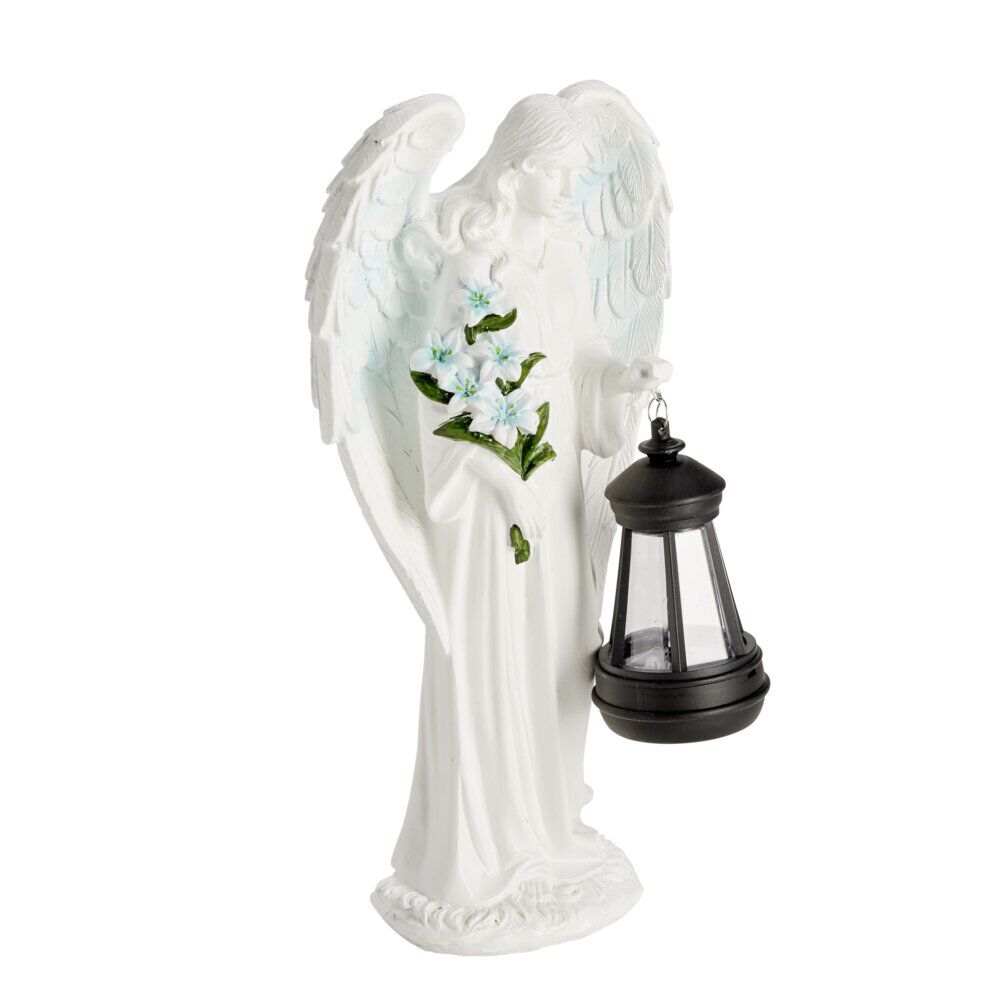 Décoration funéraire ange polyrésine avec lanterne LED 15,5x9xH31cm
