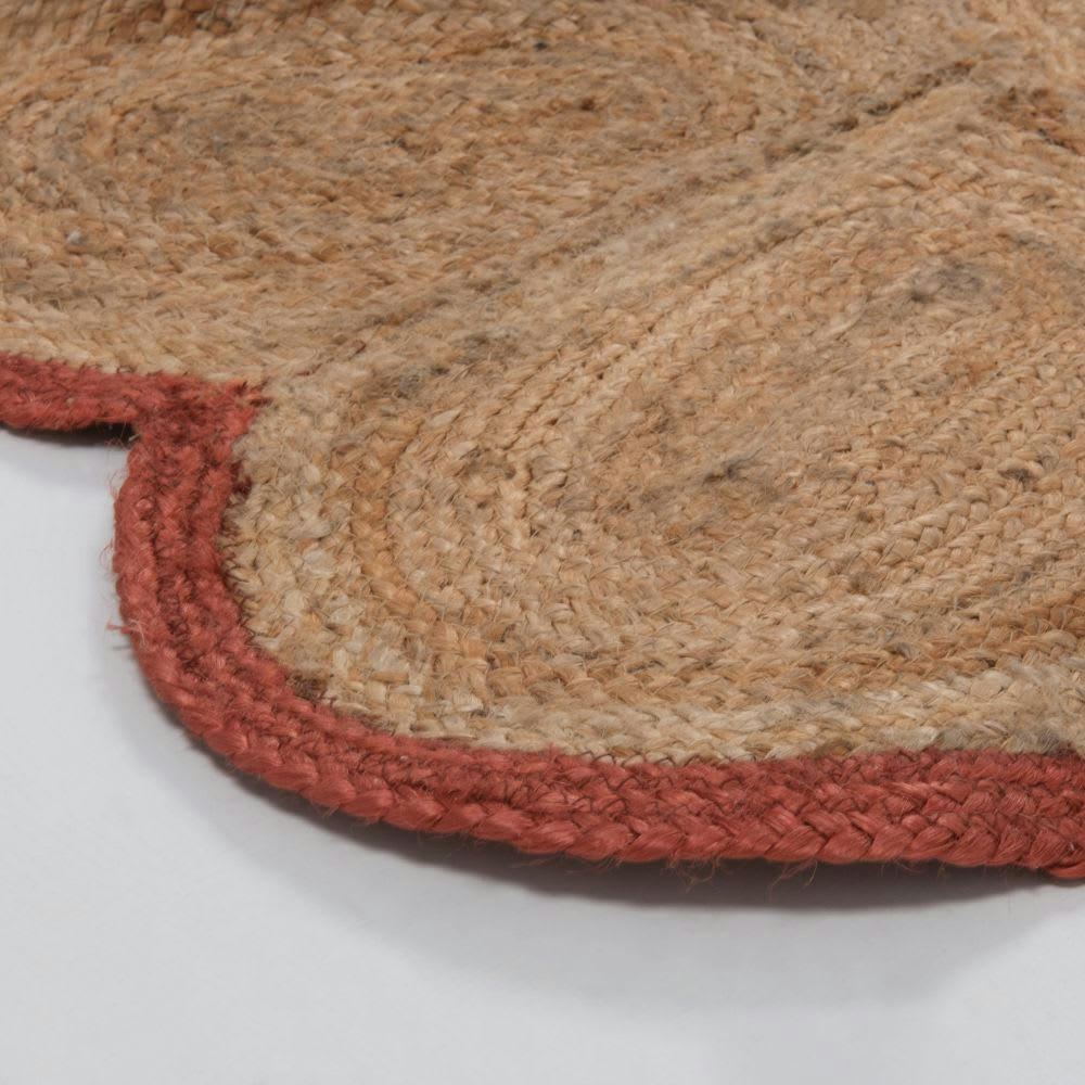 MARISOL - Tapis corolle en jute tissé marron et rouge D151