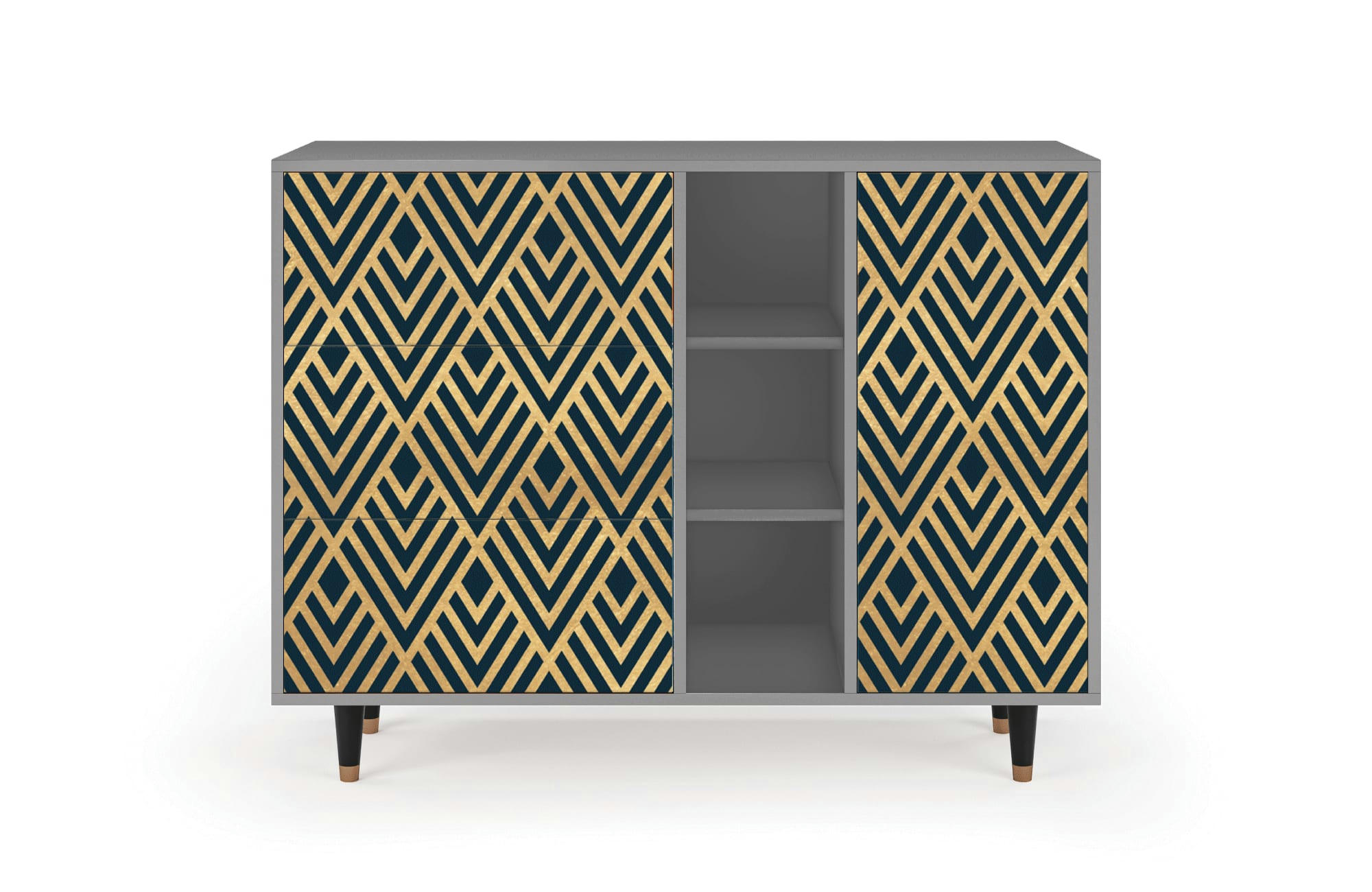 EGYPT TRIANGLES - Buffet  bleu 3 tiroirs et 1 porte L 125 cm