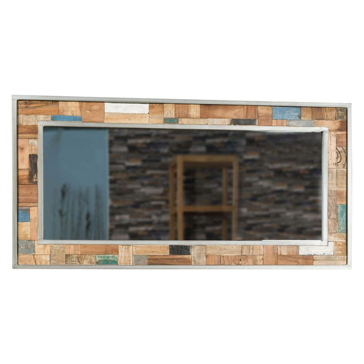 - Grand miroir de salle de bain Factory bois métal 140x70