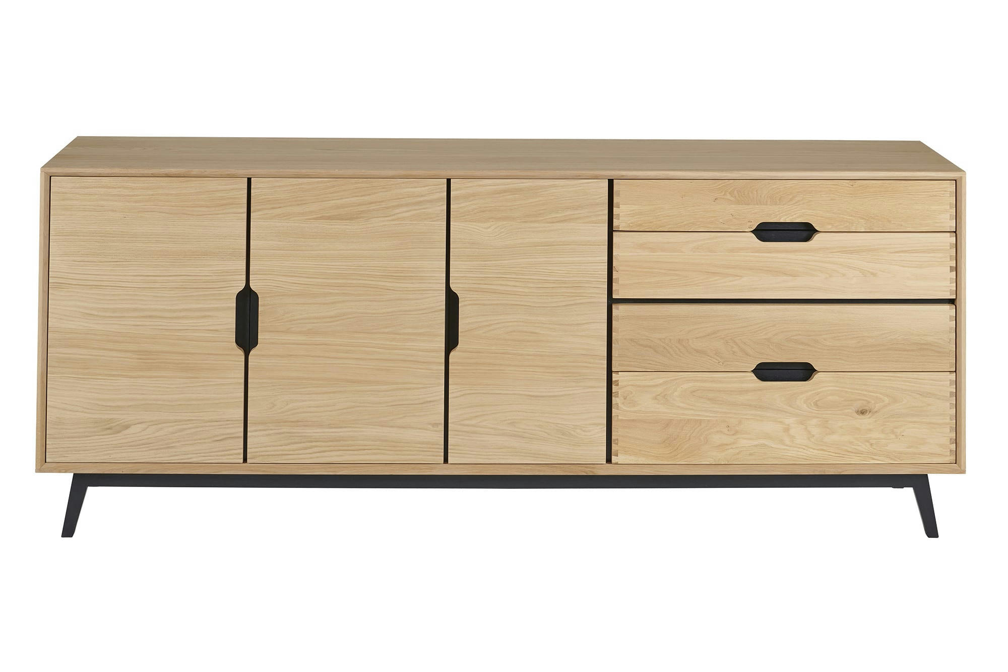 JOYCE - Buffet bas nordique en bois de chêne naturel 3 portes + 4 tiroirs L200
