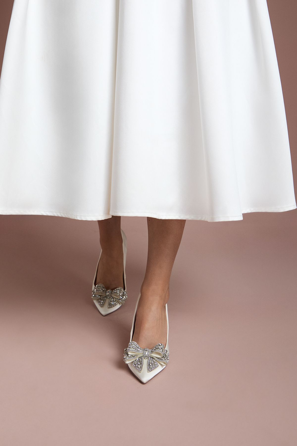 Coast Bridal Wide Fit Tania Satin Embellished Bow High Heel Stiletto Court Shoes