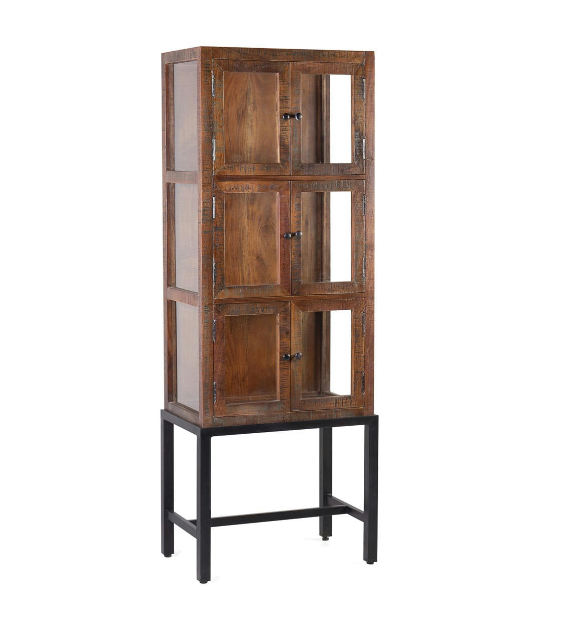 BALI - Vitrine en bois de manguier et acier marron H 173 cm