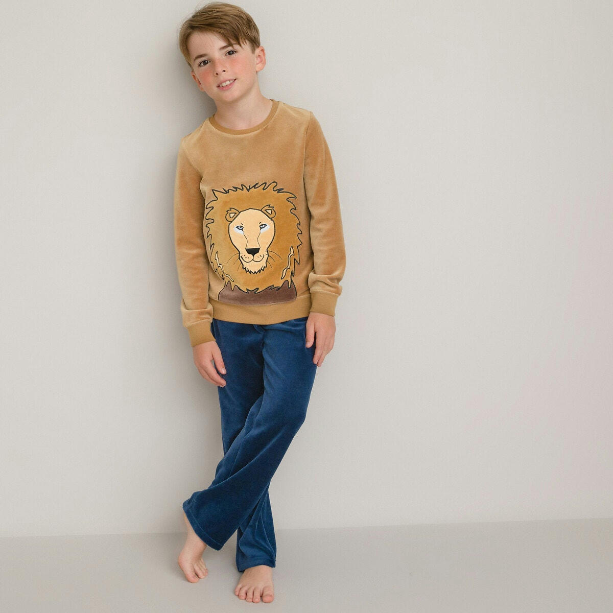 Pyjama velours, motif tête de lion