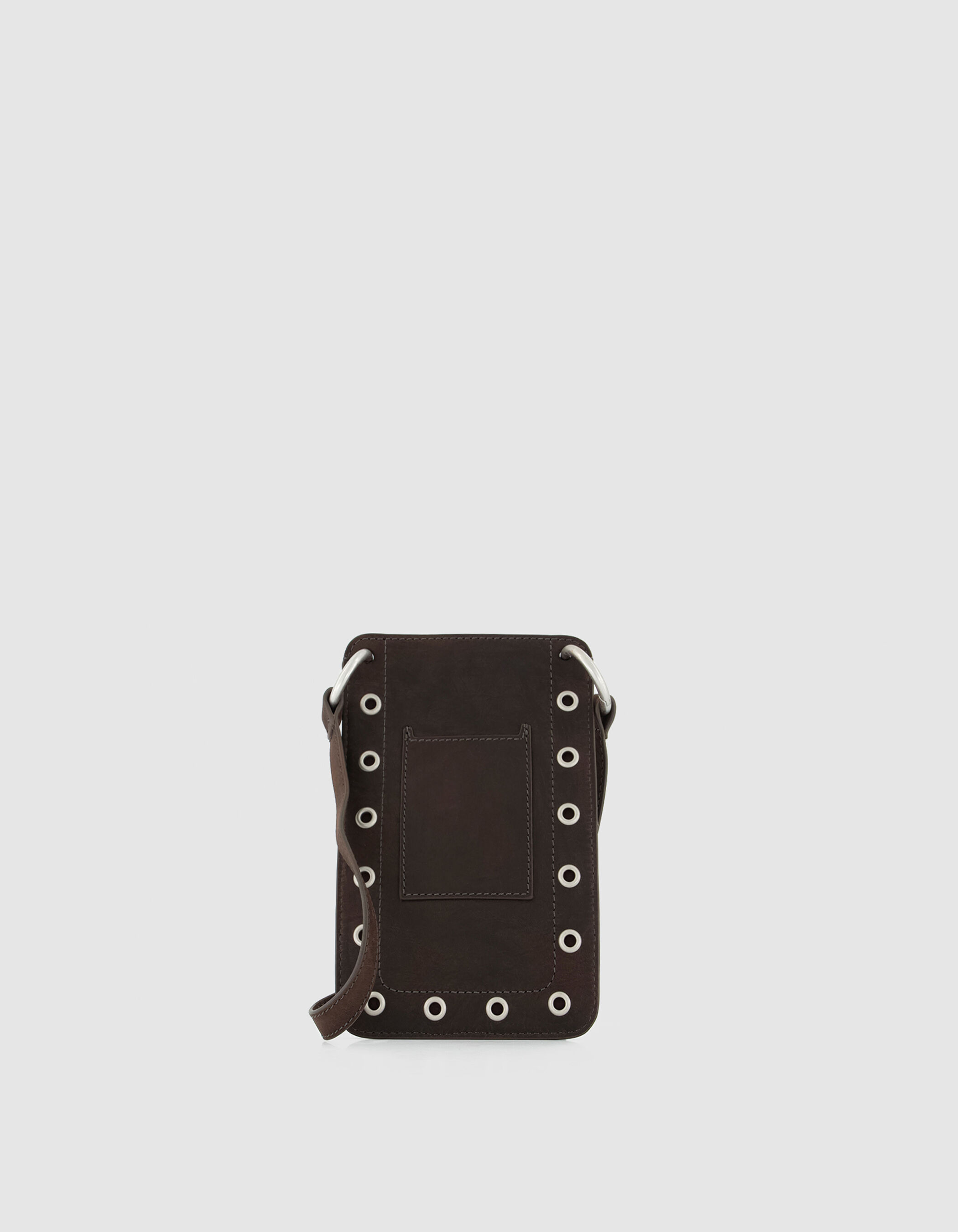Pochette téléphone marron cuir œillets Femme