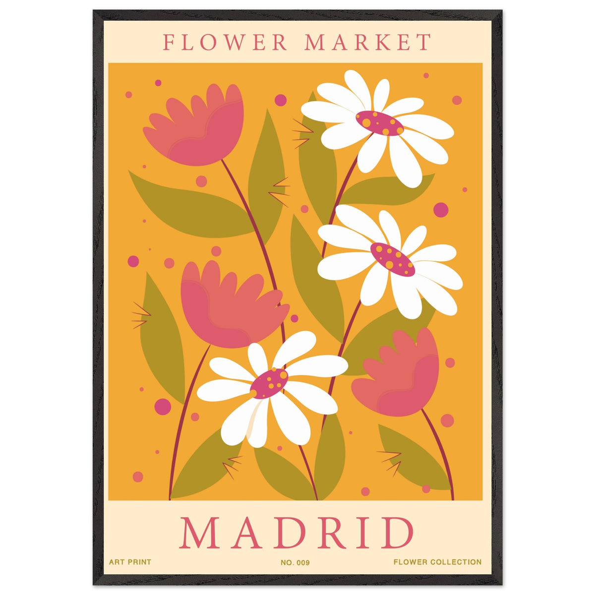 Artfulprints Poster met Lijst Flower market - Madrid  - 70x100 cm - Oranje