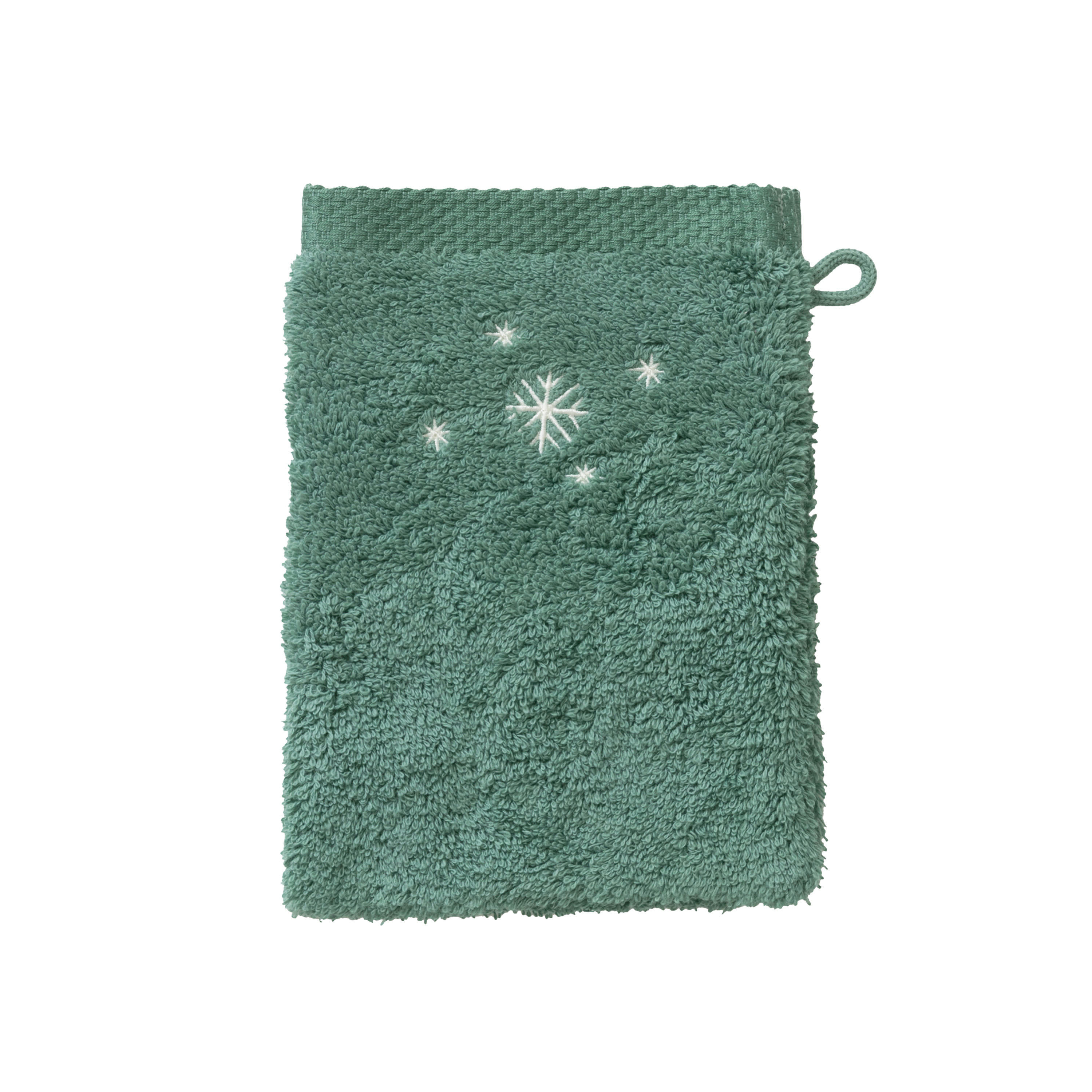 FEERIES - Gant de toilette Vert Tendre bouclette brodé vert 15 x 21 cm