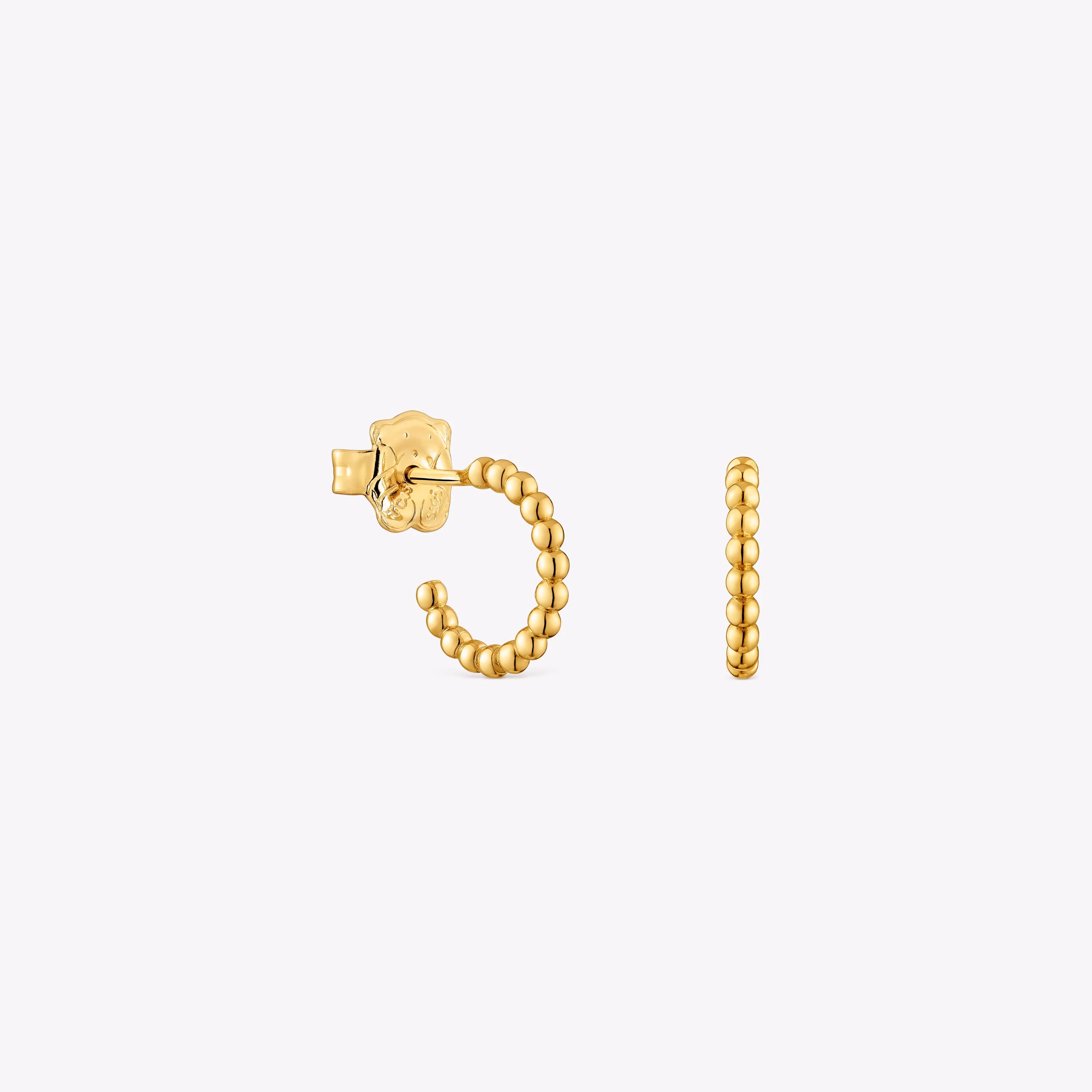 Pendientes aro cortos bolas con baño de oro 18 kt sobre plata 15 mm Basicos