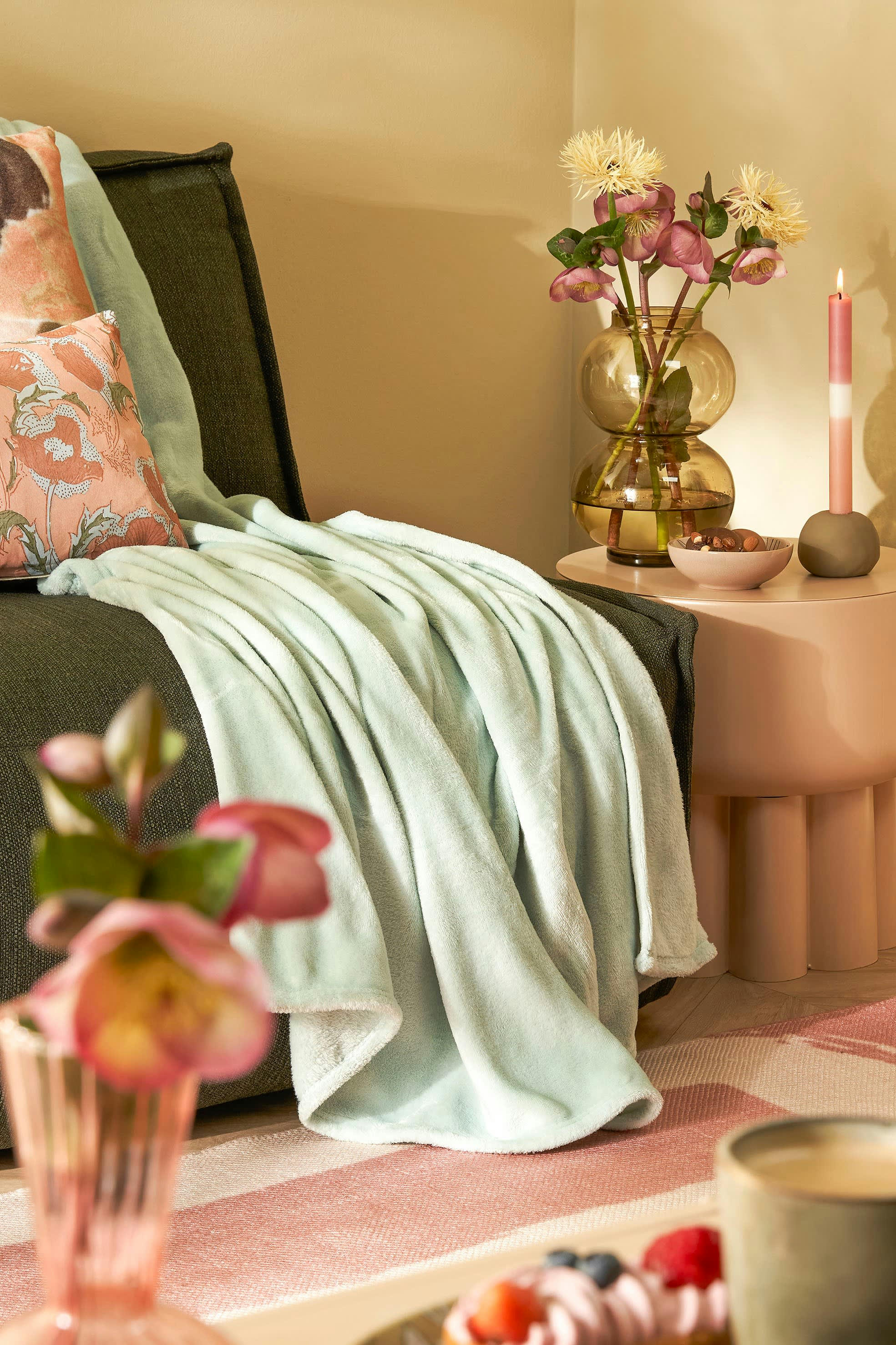 FAMKE - Plaid polaire vert menthe 180x130