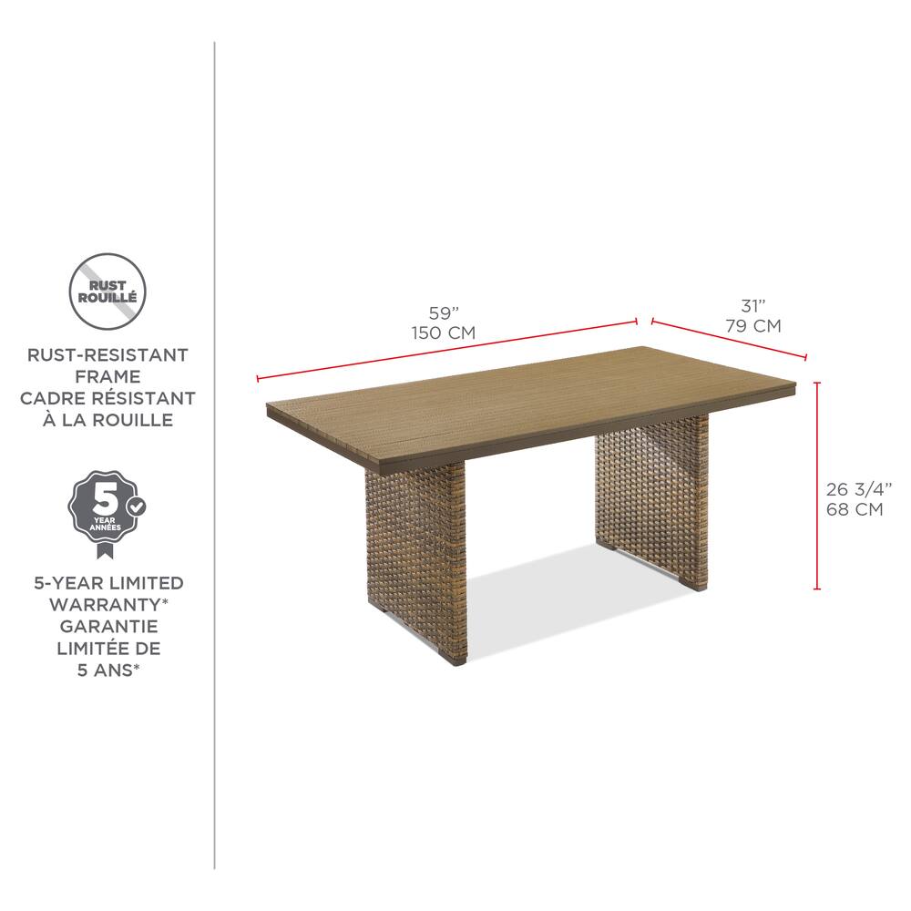 CANVAS Bala All-Weather Wicker Outdoor/Patio Dining Table w/ Faux Wood Top