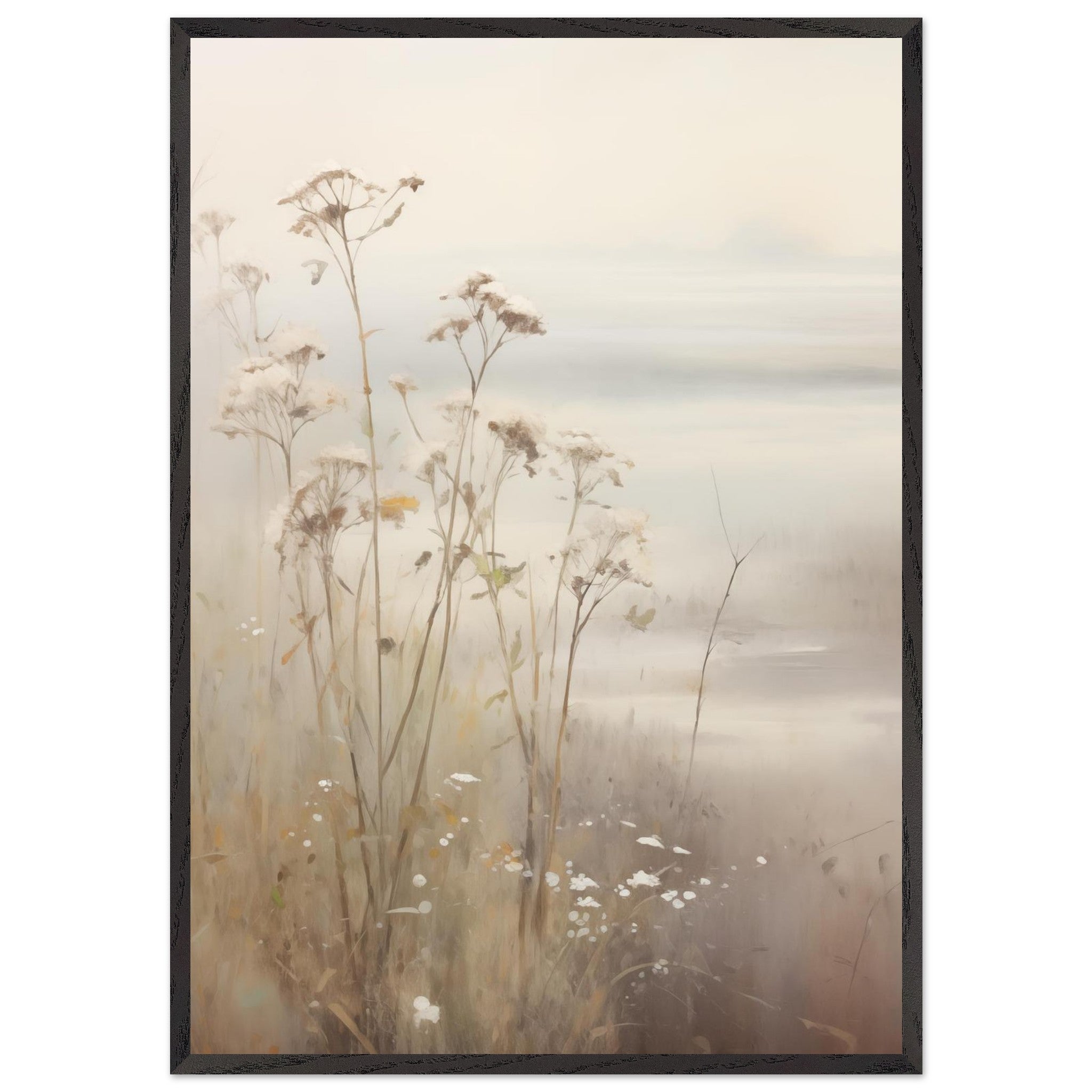 Artfulprints Poster met Lijst Foggy flowerfield 2  - 70x100 cm - Taupe