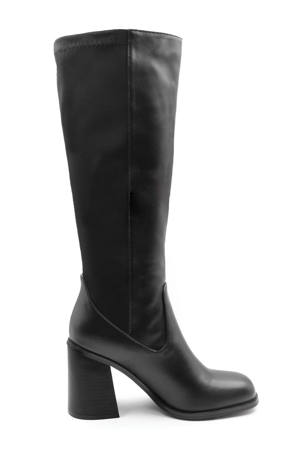 Where's That From Zhuri' Mid Block Heel Knee High Boots With Stretch And Side Zip