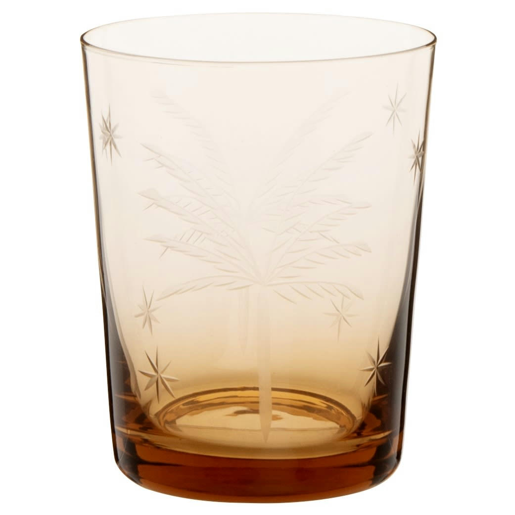 - Gobelet en verre teinté coloris ambre motifs palmiers