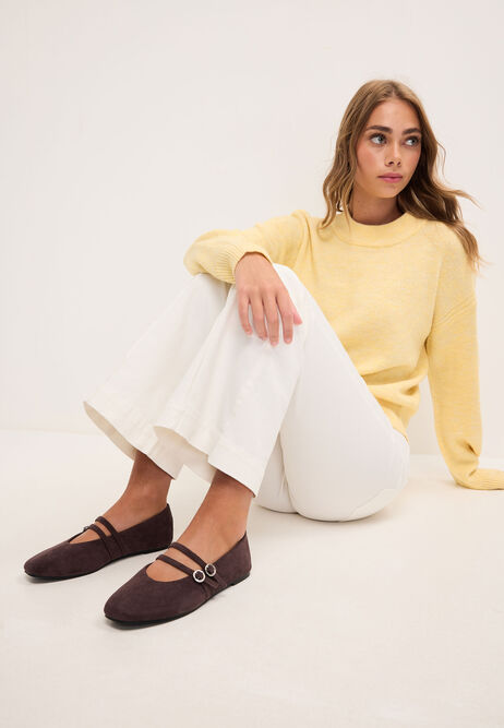 Womens Brown Double Strap Ballet Pumps