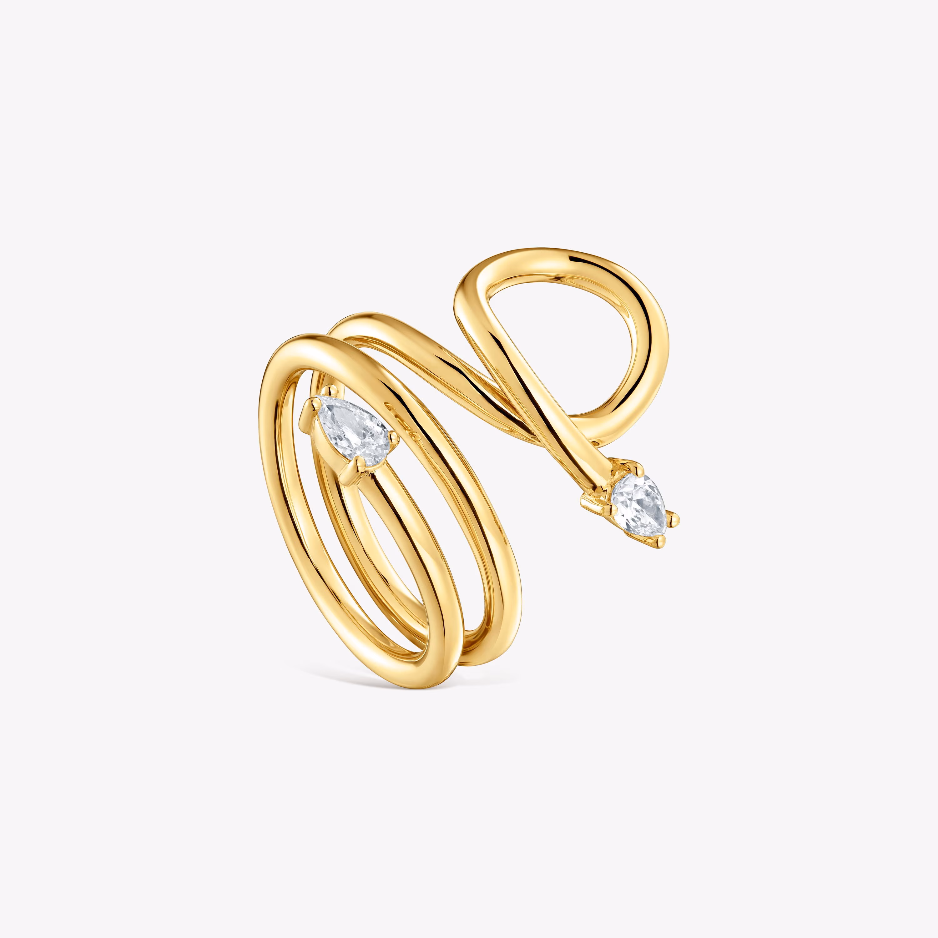 Anillo espiral con baño de oro 18 kt sobre plata y diamantes creados en laboratorio Lio LGD